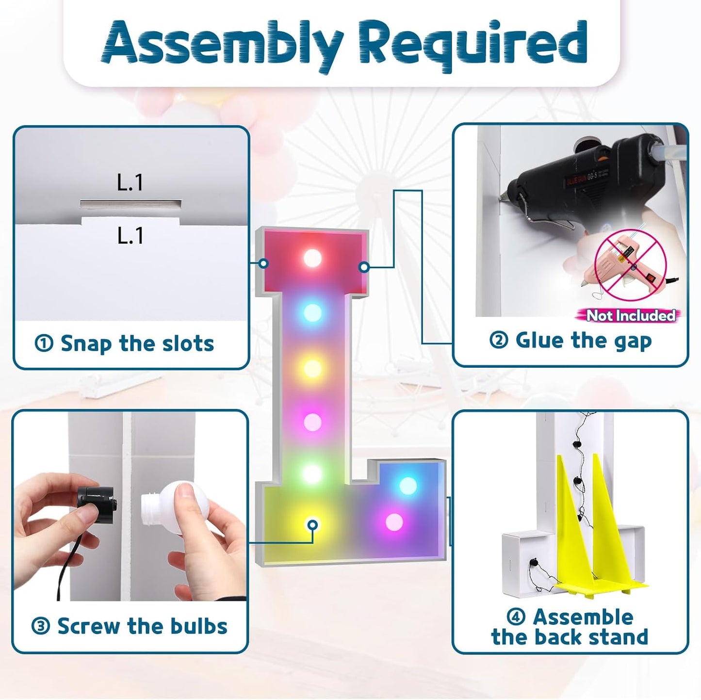 imprsv 3FT Colorful Marquee Light Up Letters L, 18 Colors Large Light up Letters Alphabet Sign with Remote, Big Marry Me Sign, Birthday Party Decorations Baby Shower Anniversary Wedding Decoration