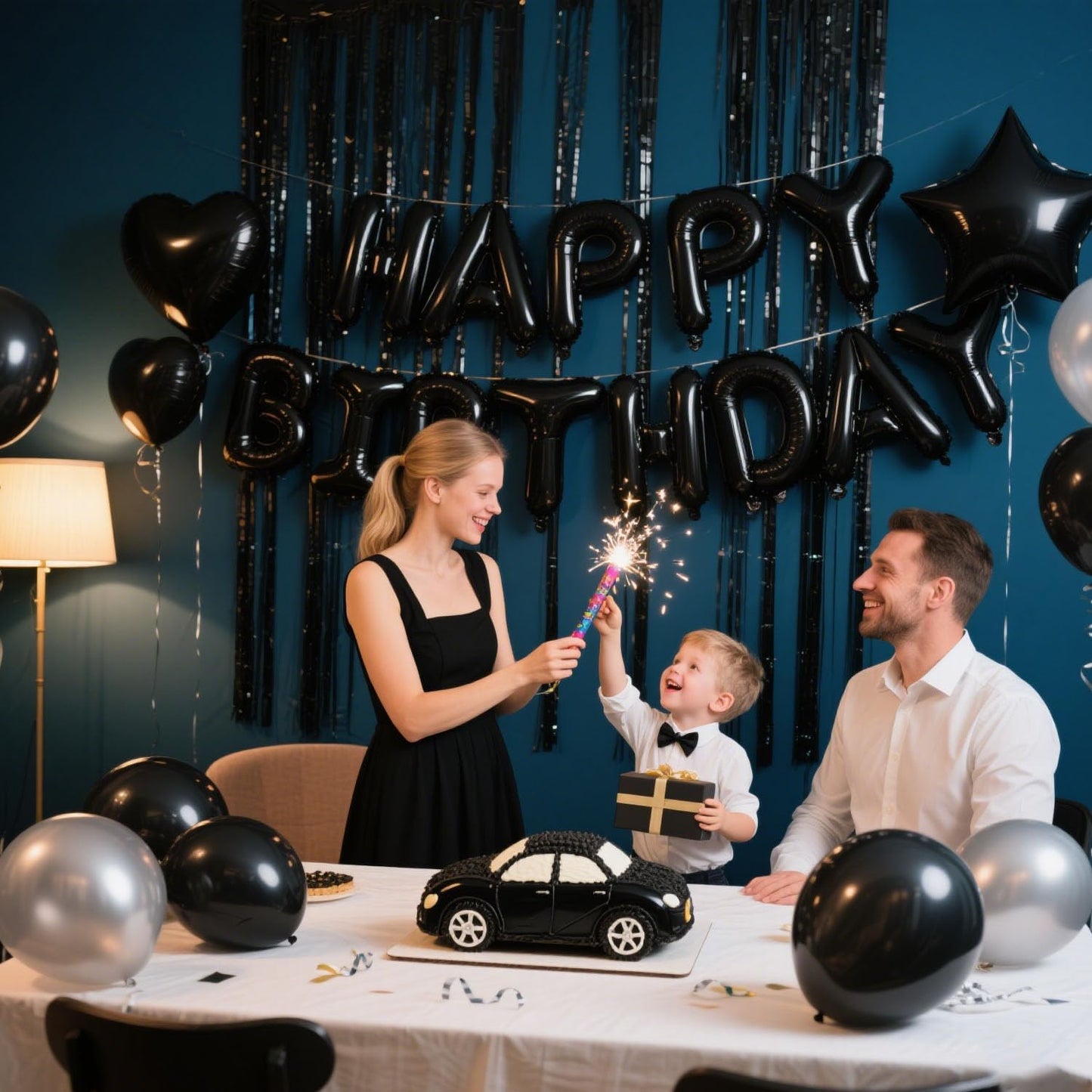 29 Pcs Black Birthday Party Decorations - Happy Birthday Balloons Banner, Heart & Star Foil Balloons, Confetti & Latex Balloons, Foil Fringe Curtains Party Supplies for Men