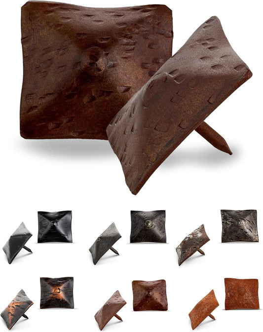 100 Pack 1.5" Square Head Iron Clavos Decorative Nails – Sealed Rusted – Handmade Rustic Square Fasteners for Farmhouse Shutters, Barn Doors, Shutters, and Gates – Ornamental Wood Accent