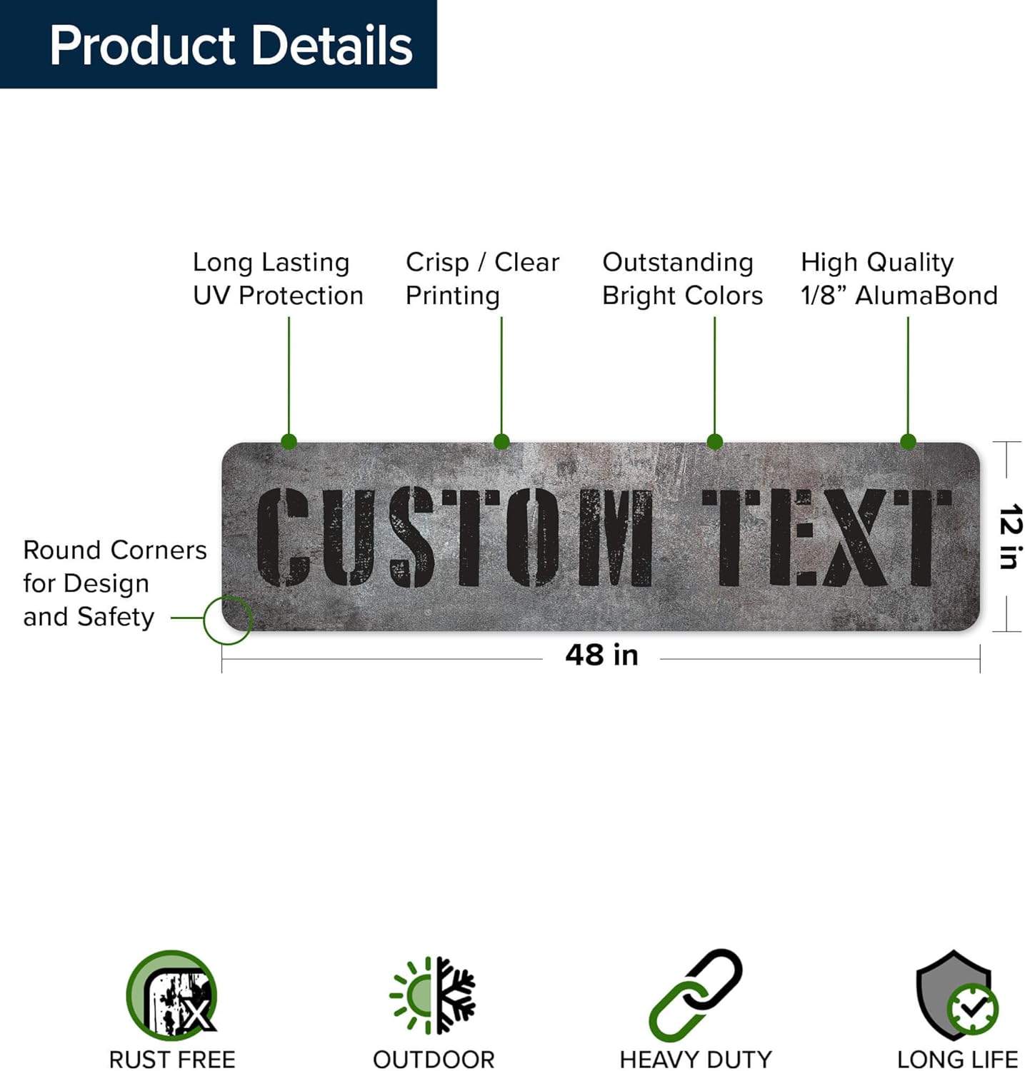 Custom Sign, Custom Street Sign, 11 Font Colors, 13 Font Styles, 4 Hole Options, 22 Sizes, 12x48 Inches, Rust Free DiBound, Fade Resistant, Made in USA by My Sign Center (Grunge Metal)