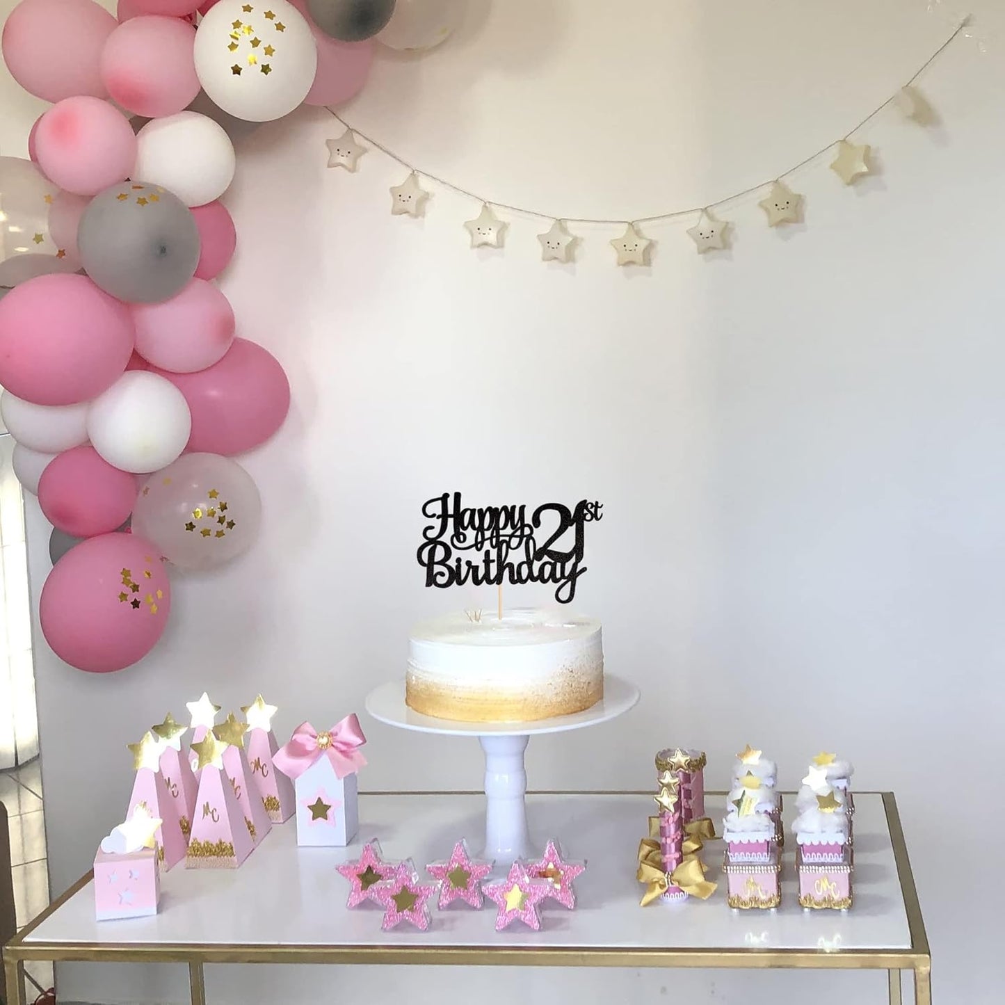 1 PCS Happy 21st Birthday Cake Topper Glitter Cheers to 21 Years Cake Pick 21 Fabulous Cake Decoration for 21st Birthday Party Decorations Supplies Black