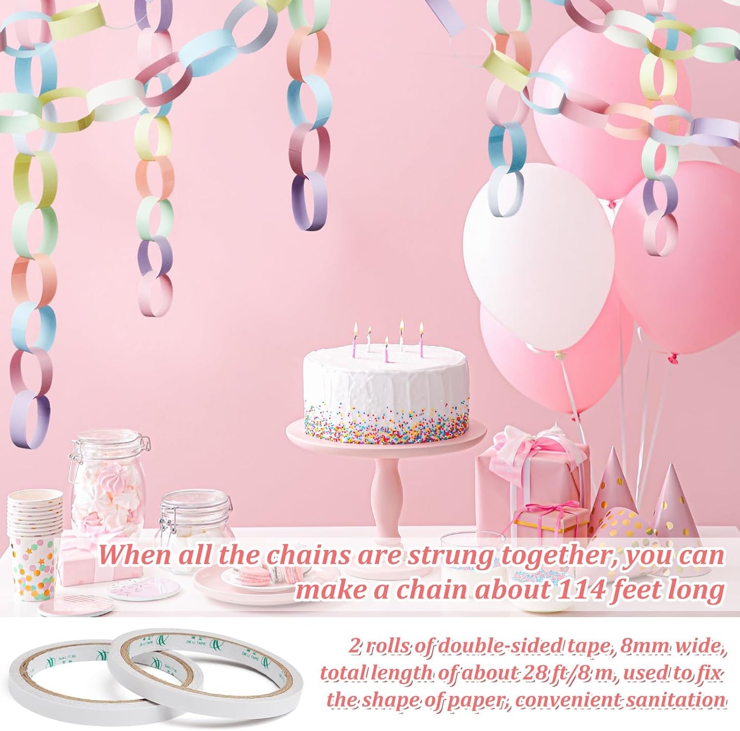 Lincia 600 Sheet Halloween Paper Chain Garland, Construction DIY Crafts Chain Strip for Fall Thanksgiving Party Decor, 1x8 Inch with Double Sided Tape (Macaron)