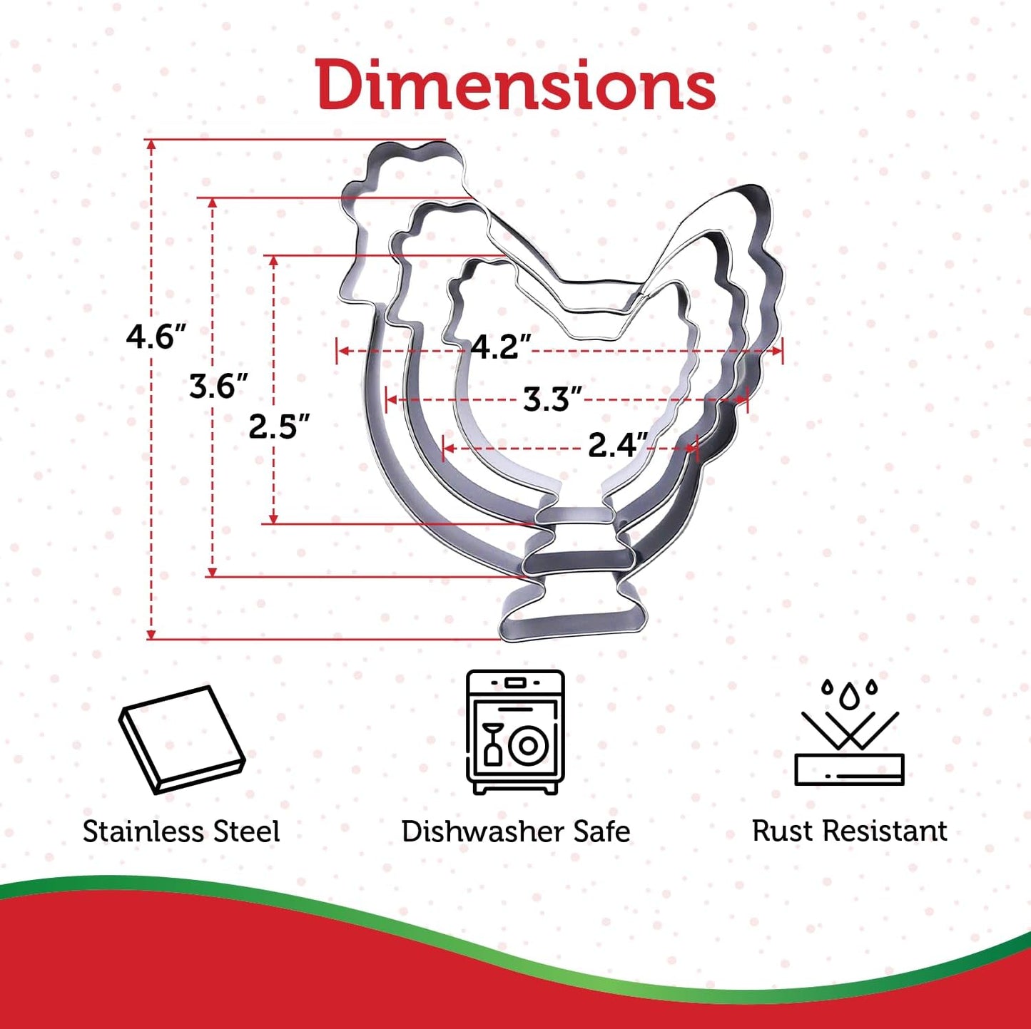 Chicken Cookie Cutter Set – Sharp & Stainless Steel Cooking Utensils – A Fun Fit for Sandwiches, Pancakes, Fruits & Crafts – Dishwasher-Safe 3-Piece Bakery Supplies by Sweet Cookie Crumbs