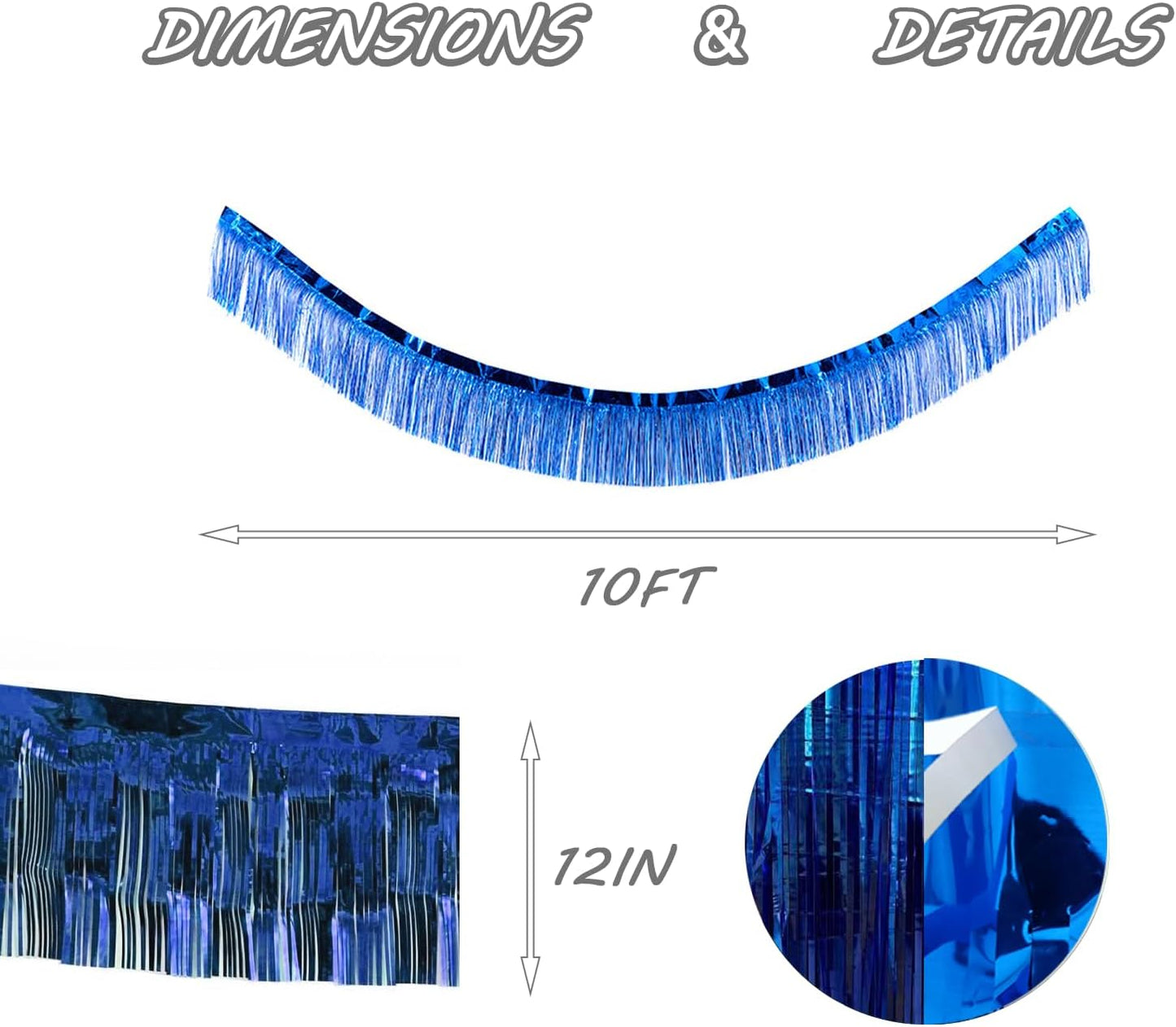 Blue Foil Fringe Garland 10FT 2packs, Metallic Foil Tinsel Fringe Banners for Parade Float Decorations Wedding, Birthday Party Graduation (Two Blue)