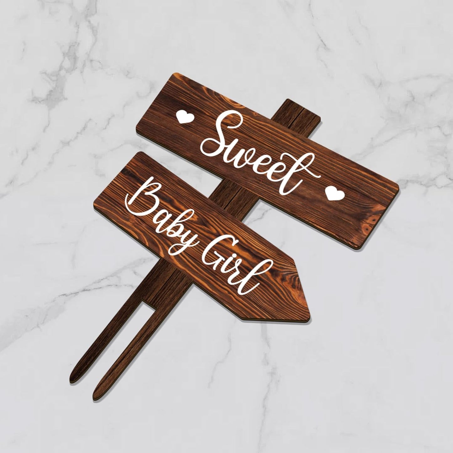 Rustic Sweet Baby Girl Cake Topper in Wood Baby Shower Gender Reveal Party Cake Decoration