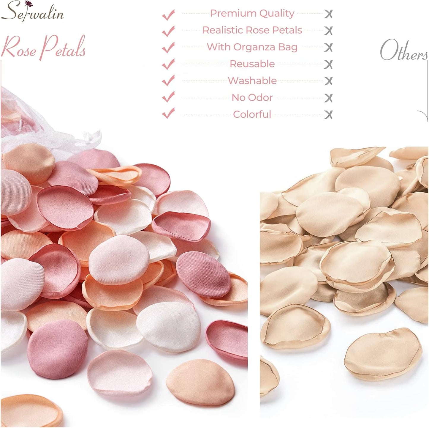 Serwalin 300Pcs Silk Rose Petals Artificial Flower Petals for Weddings Champagne Gold Petals Fake Flower Girl Petals for Wedding Flower Girl Basket Aisle Runner Bridal Shower (4 Color Mixes)