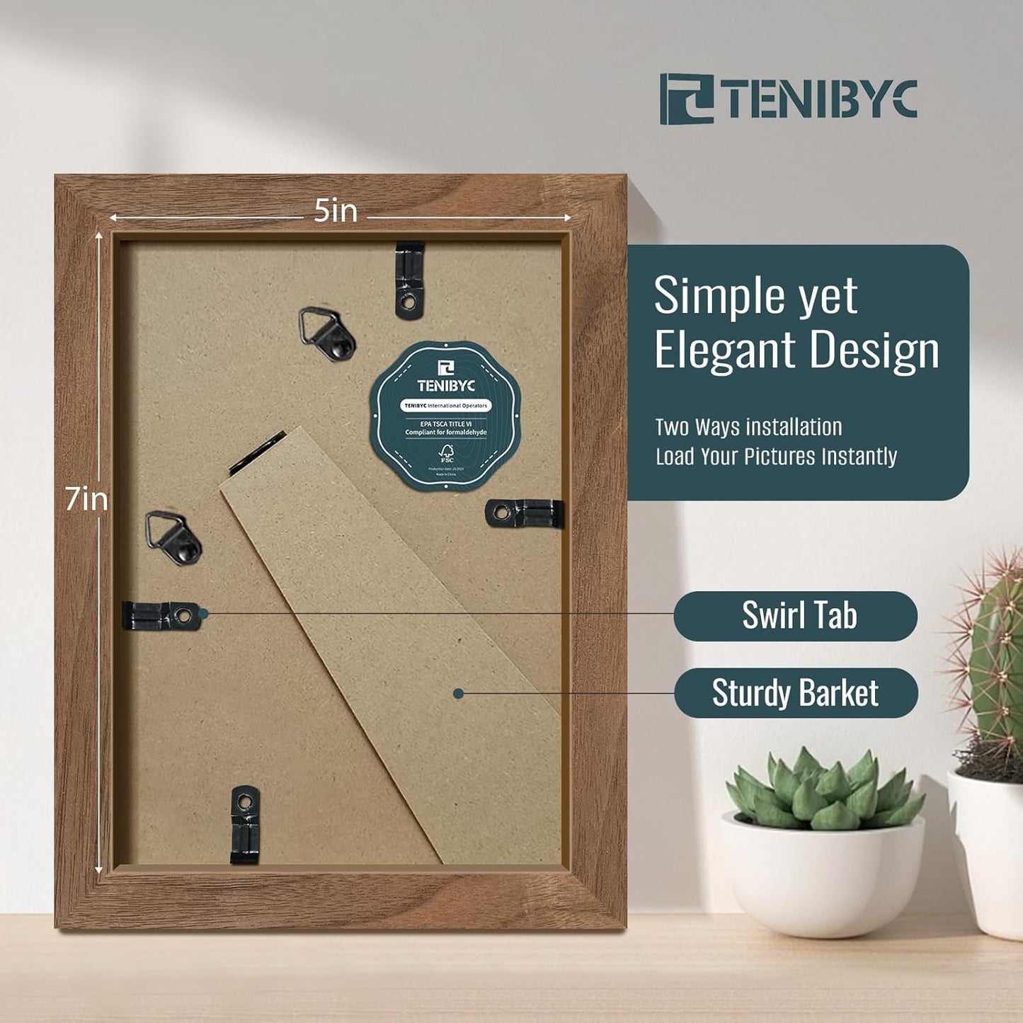 5x7 Picture Frame 4 Pack, Walnut Wood, Brown Photo Frame, HD Tempered Glass, for Table Top and Wall Display