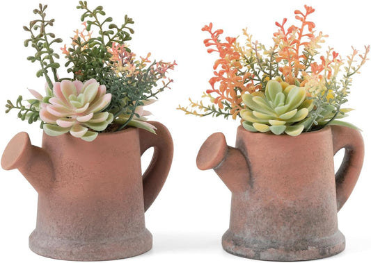 2-Pack Artificial Succulent Plants in Vintage Pots - Waterproof Fake Plants for Home Office Desk Decor - Low Maintenance Indoor Greenery for Bathroom Shelf Table