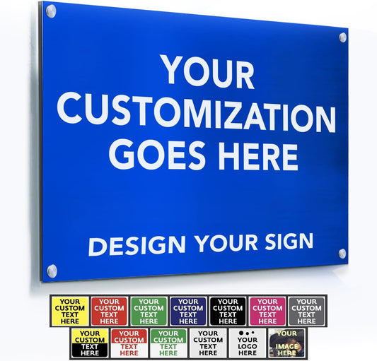 Custom Metal Signs, Personalized Aluminum, Customized Safety, Business Signs, Waterproof Outdoor, White Aluminum (Blue, 24x18 In)