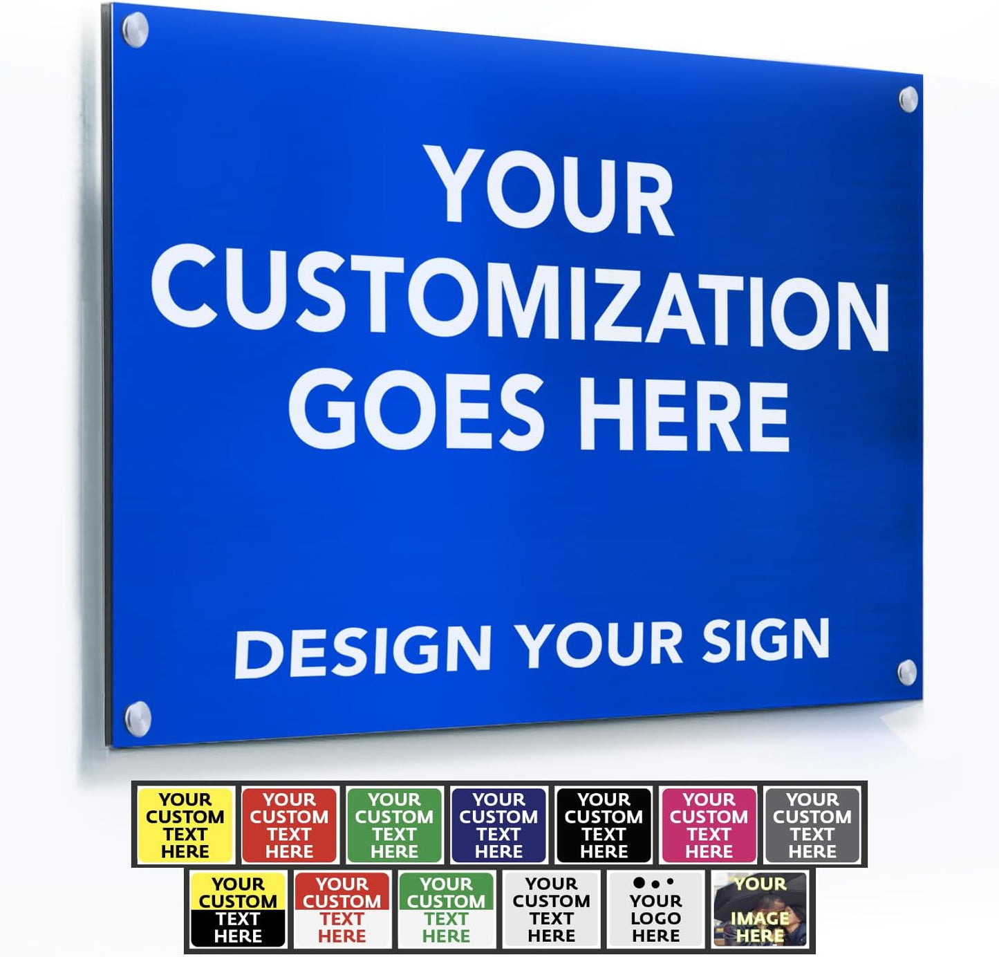 Custom Metal Signs, Personalized Aluminum, Waterproof Business Signs, White Aluminum (Blue Background, 14x10 In)