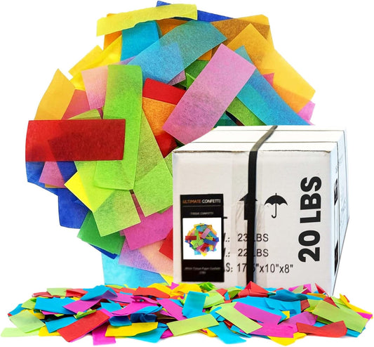 Ultimate Confetti, Multicolor Biodegradable Confetti - Rectangular Fluttering Tissue Paper Confetti for Cannon and Launcher use – Best for Gender Reveal, Parties, Concerts and Weddings - 20 lb, 320 oz