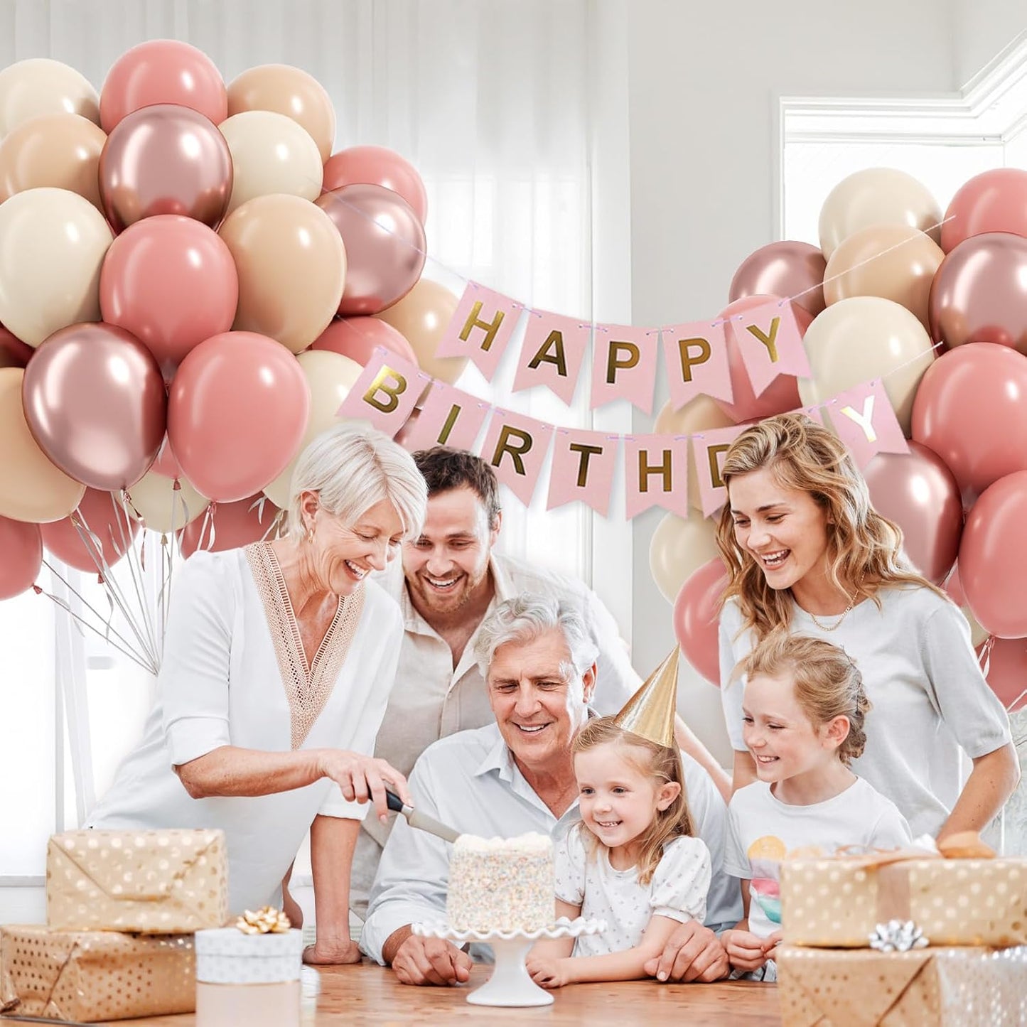 60pcs Dusty Pink Balloons, Blush Pink Dusty Rose Nude Ivory White Metallic Rose Gold Balloons for Boho Baby Shower Birthday Party Wedding Bridal Shower Party Decorations