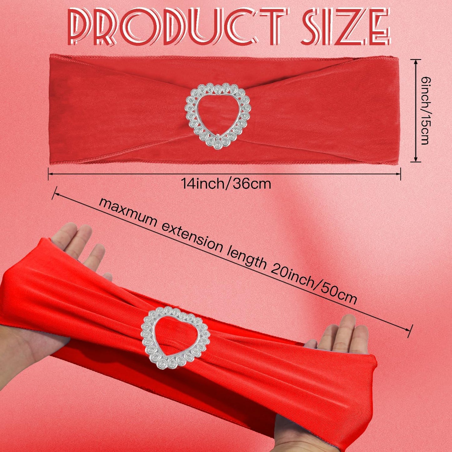 100PCS Spandex Stretch Red Chair Sashes Bows Universal Elastic Chair Cover Bands Ties with Buckle Slider for Wedding Party Birthday Reception Event Banquet Decoration(Red)