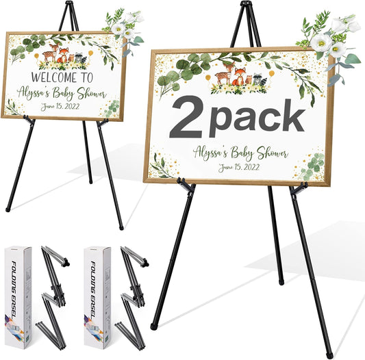63" Display Easel Stand - 2Packs Art Easels for Wedding Sign Poster Stand Folding Floor Adjustable Metal Black Easel Instant Tripod Easel for Painting Wedding Welcome Sign Stand