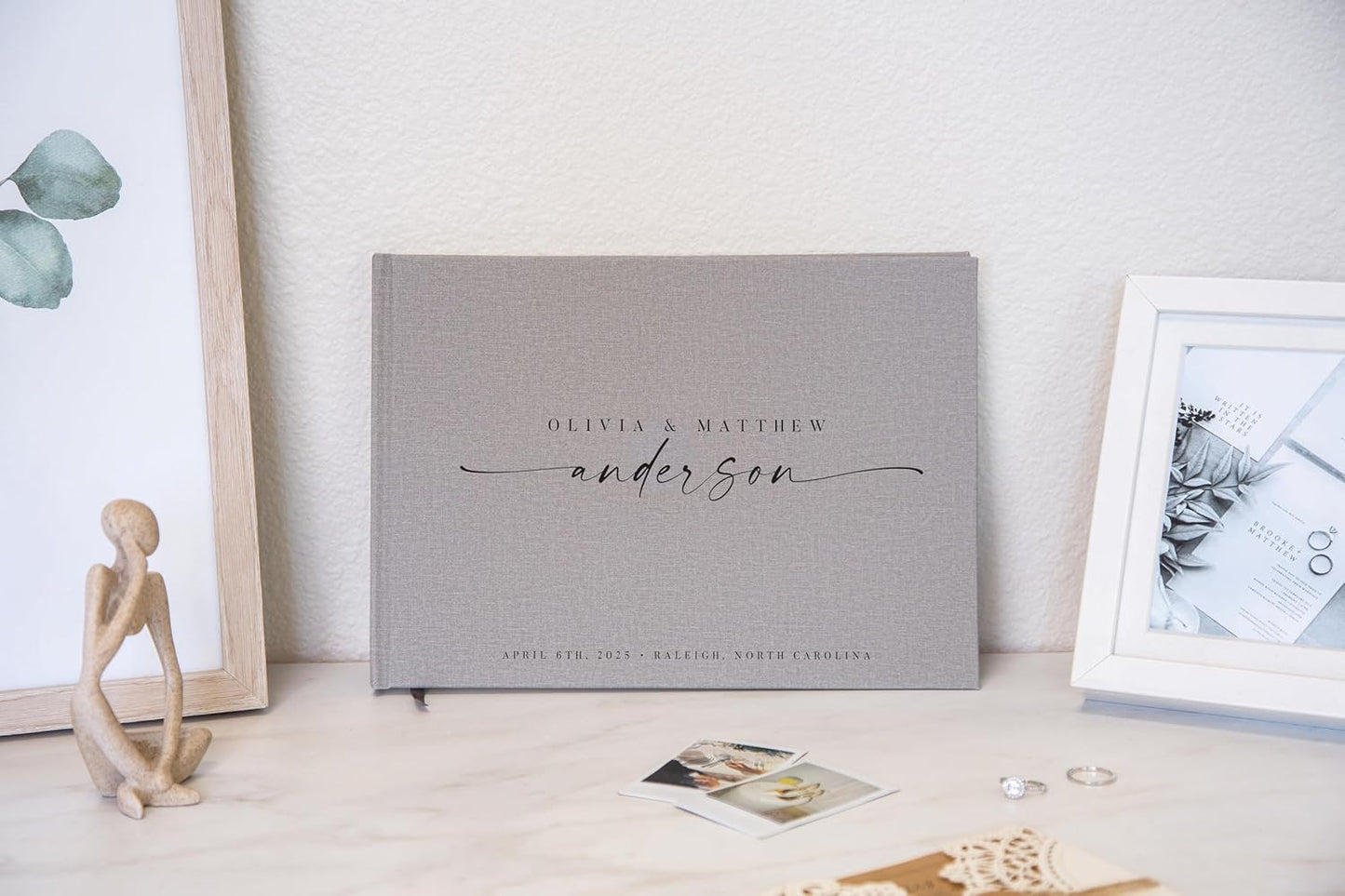 Personalized Guest Book - 11.5" x 8.5" Custom Bride & Groom Names with Bookmark and Hard Cover 140 GSM Blank Pages, for Weddings Guest Book, Engagements, Birthdays, Special Events, Gray