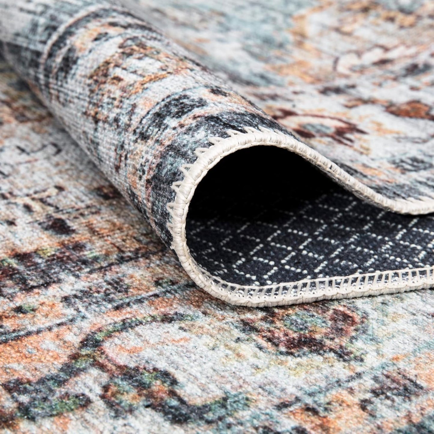 Bloom Rugs Washable Non-Slip 8' x 10' Rug - Teal/Peach Traditional Area Rug for Living Room, Bedroom, Dining Room, and Kitchen - Exact Size: 8' x 10'