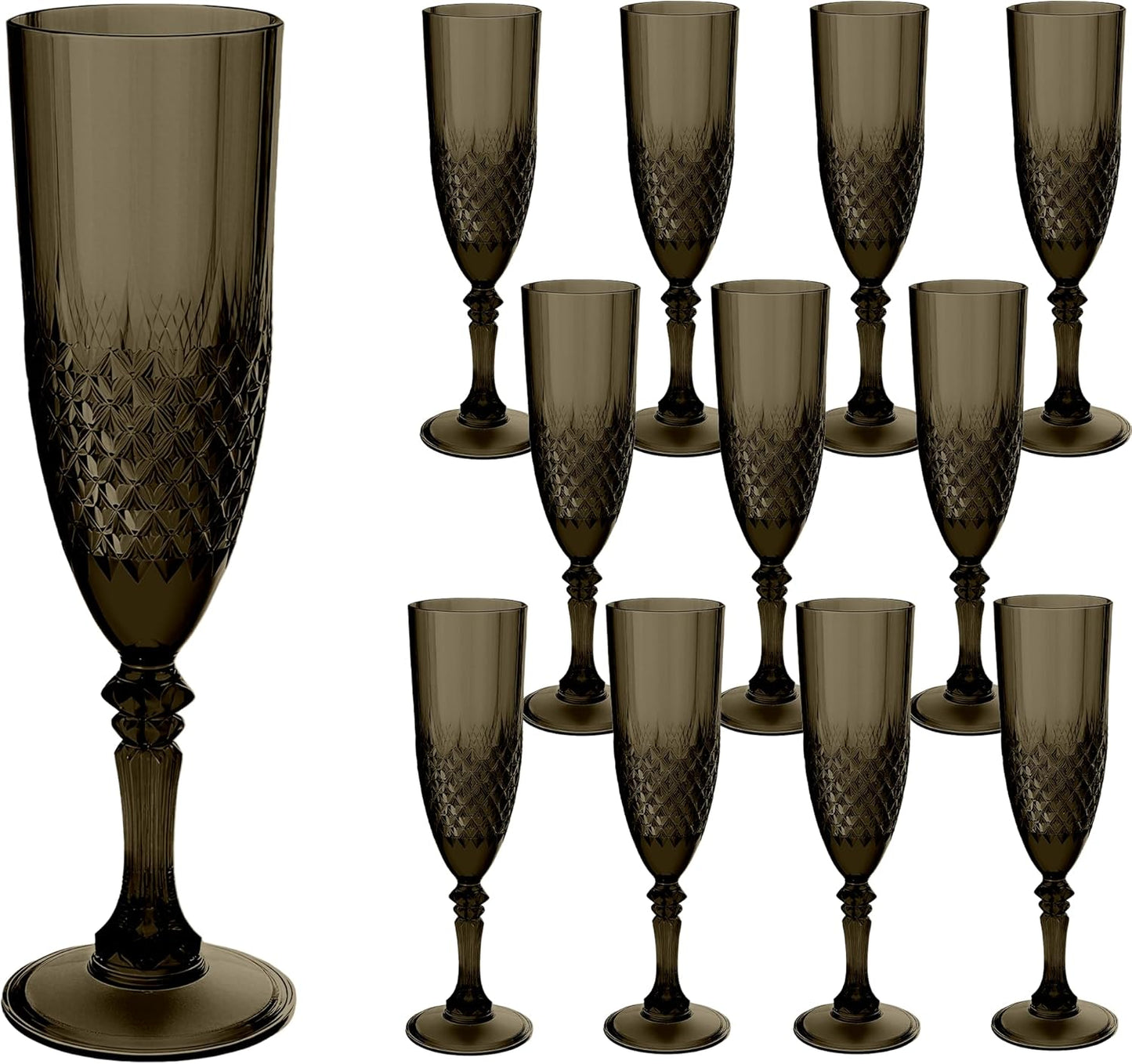 Plastic Champagne Flutes, 12PCS Black Wine Glasses Goblets Cups Shatterproof Reusable Flute for Halloween Weddings Bachelor Parties Toasting and Events(12, Black)