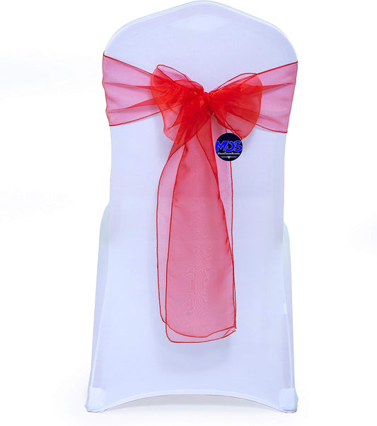 MDS Pack of 250 PCS Organza Chair Sashes Wider Dining Chair Bows Ribbon Tie Back for Wedding Party Birthday Bridal Shower Reception Event Banquet Home Chair Cover Decoration - Red