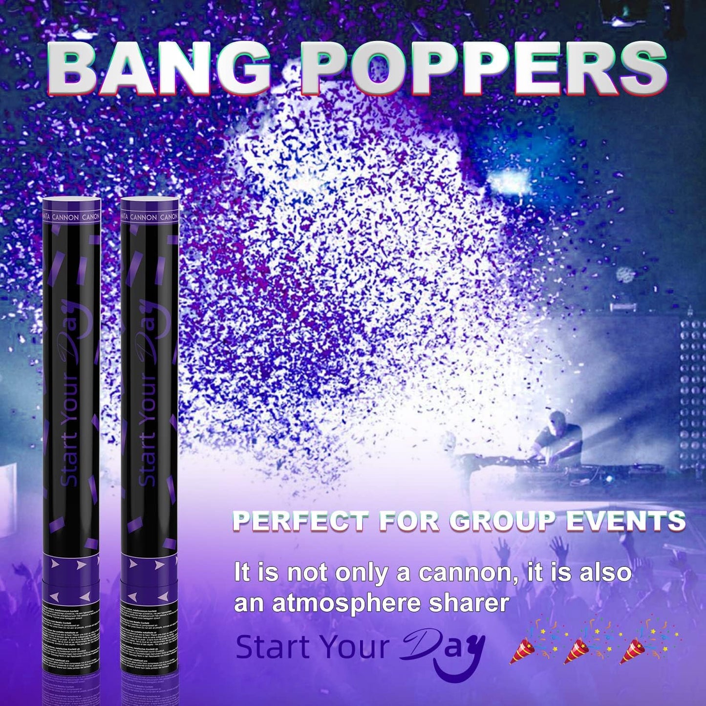 Violet Confetti Poppers, 15 Inch Purple Party Poppers, Air Powered Confetti Gun for Birthday, Wedding, Graduate Celebrations