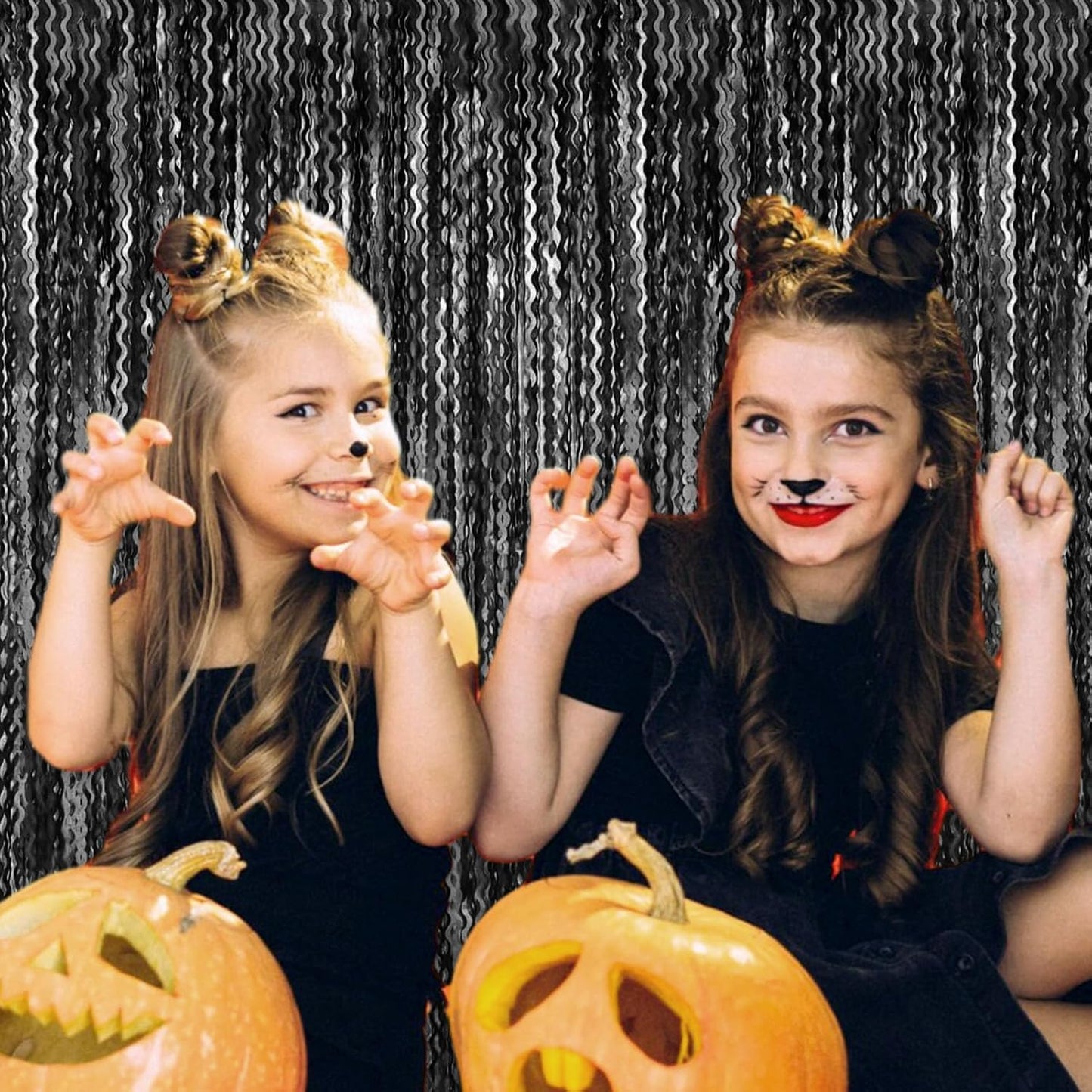 4 Pack Black Wave Foil Fringe Curtain Backdrop, 3.28Ft x 8.2Ft Metallic Tinsel Foil Fringe Streamer Curtains for Photo Booth, Mother's Day, Easter, Birthday, Wedding Party Decoration