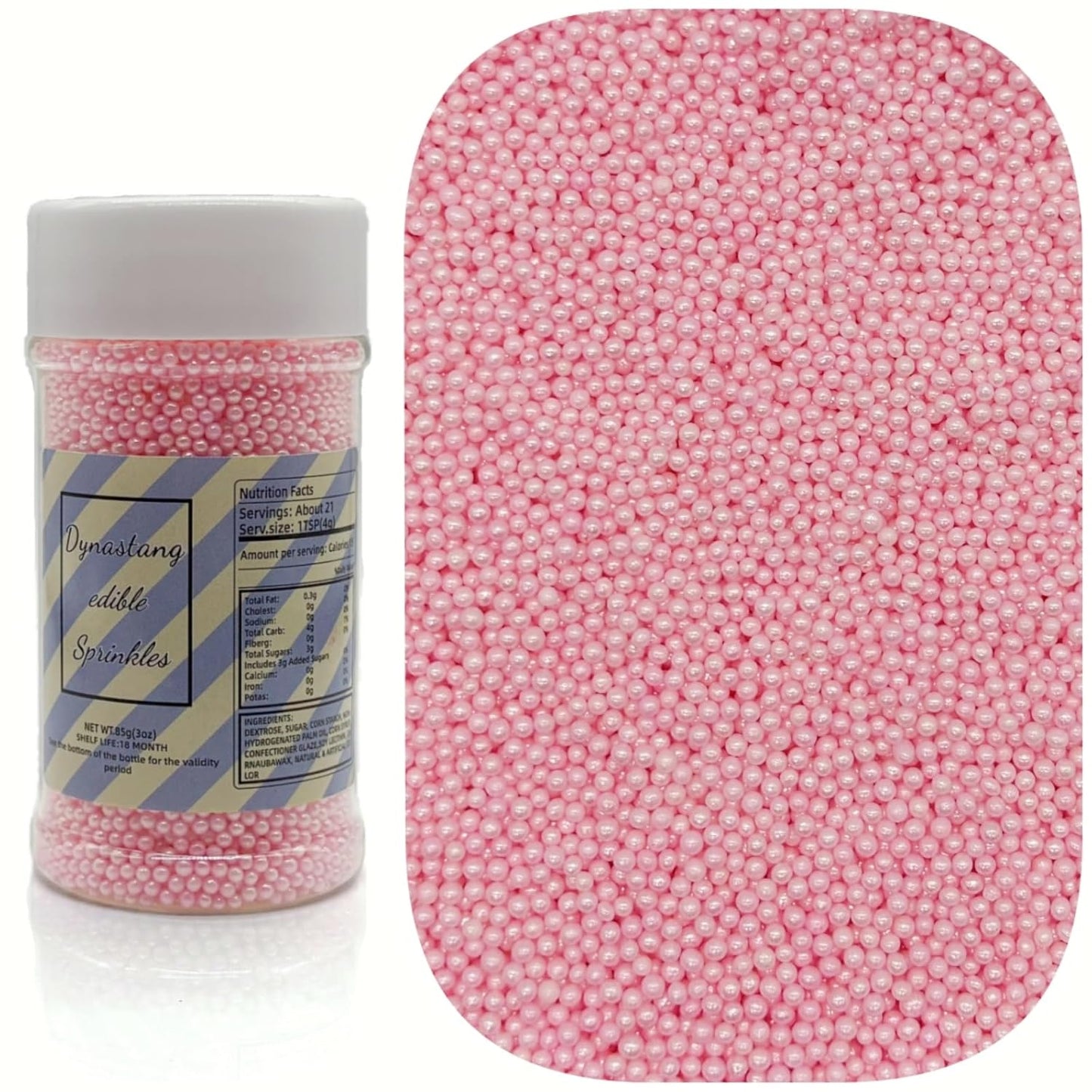 Dynastang 2mm Pink Pearls Sprinkles Edible Pearls Cake Decorating Stars Cake Decorations Cupcake Toppers Cookie Decorating Perfect for Cakes, Cupcakes, Desserts Toppings 3OZ