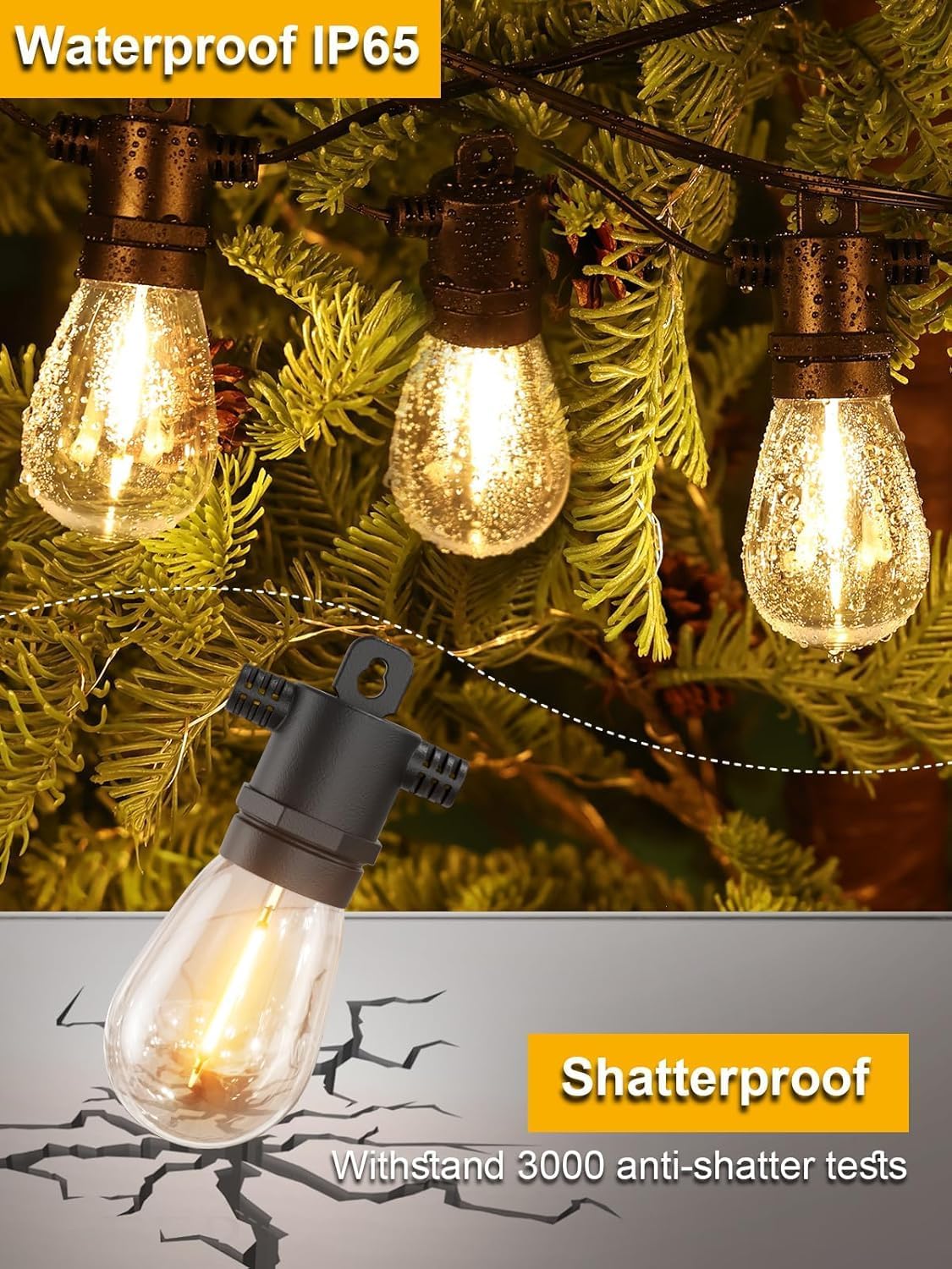 Svater Outdoor String Lights LED 25 FT, Patio Lights for Outside Waterproof IP65 with Shatterproof LED Bulbs, Cafe Bistro Backyard Balcony Hanging Light Warm White