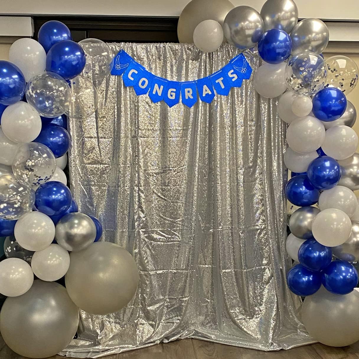 Poise3EHome 8Ft x 8Ft Silver Sequin Backdrop, Glitter Thick Satin Background Drapes, Sparkly Opaque Photography Curtain Backdrop for Wedding Party Festival Decor