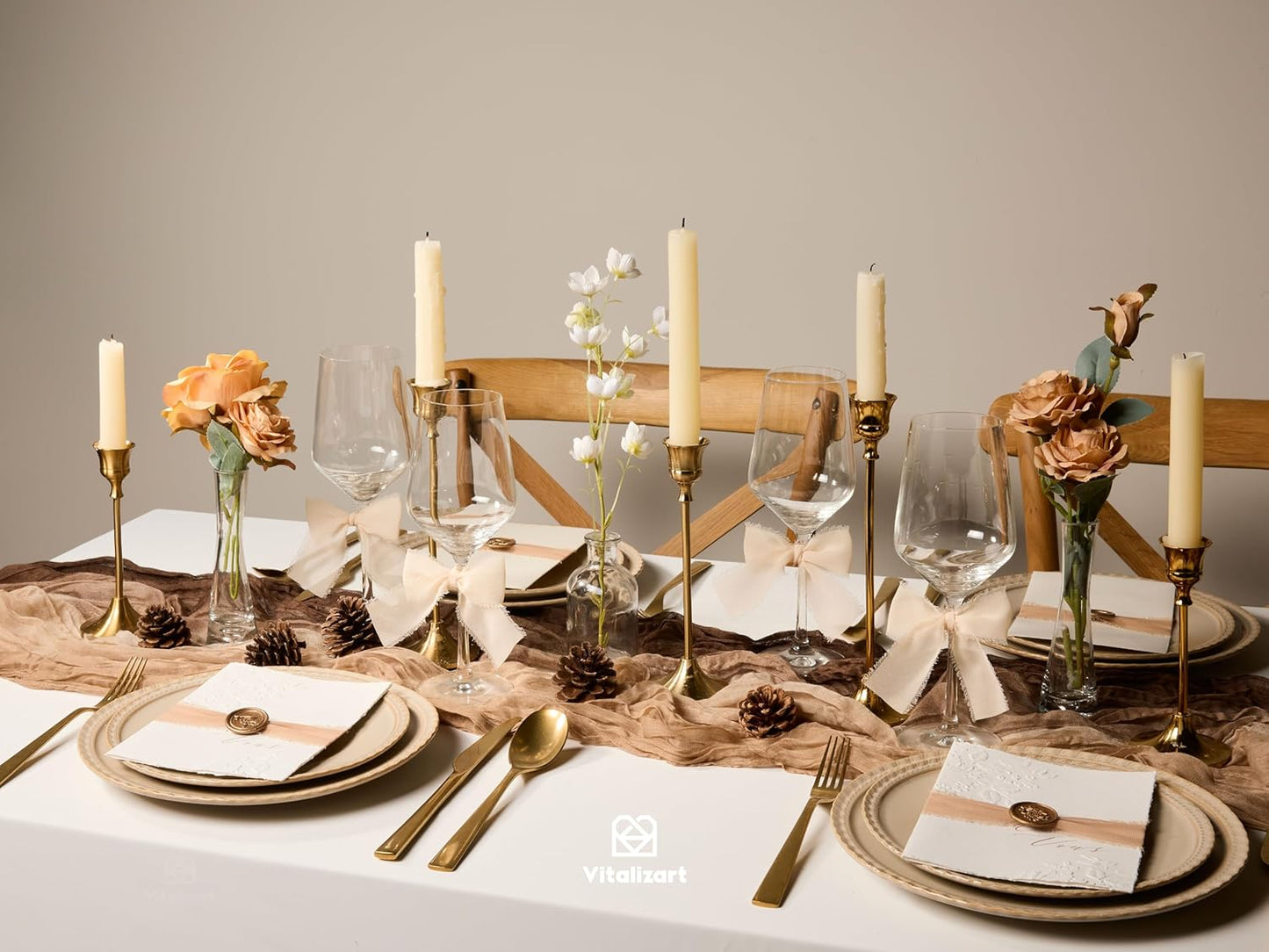 Vitalizart Handmade Chiffon Silk Ribbon Fringe 1.5" x 21 Yd White & Camel Frayed Edges Ribbons for Wedding Invitations Bridal Bouquets Gifts Wrapping Crafts Holiday Party Decorations