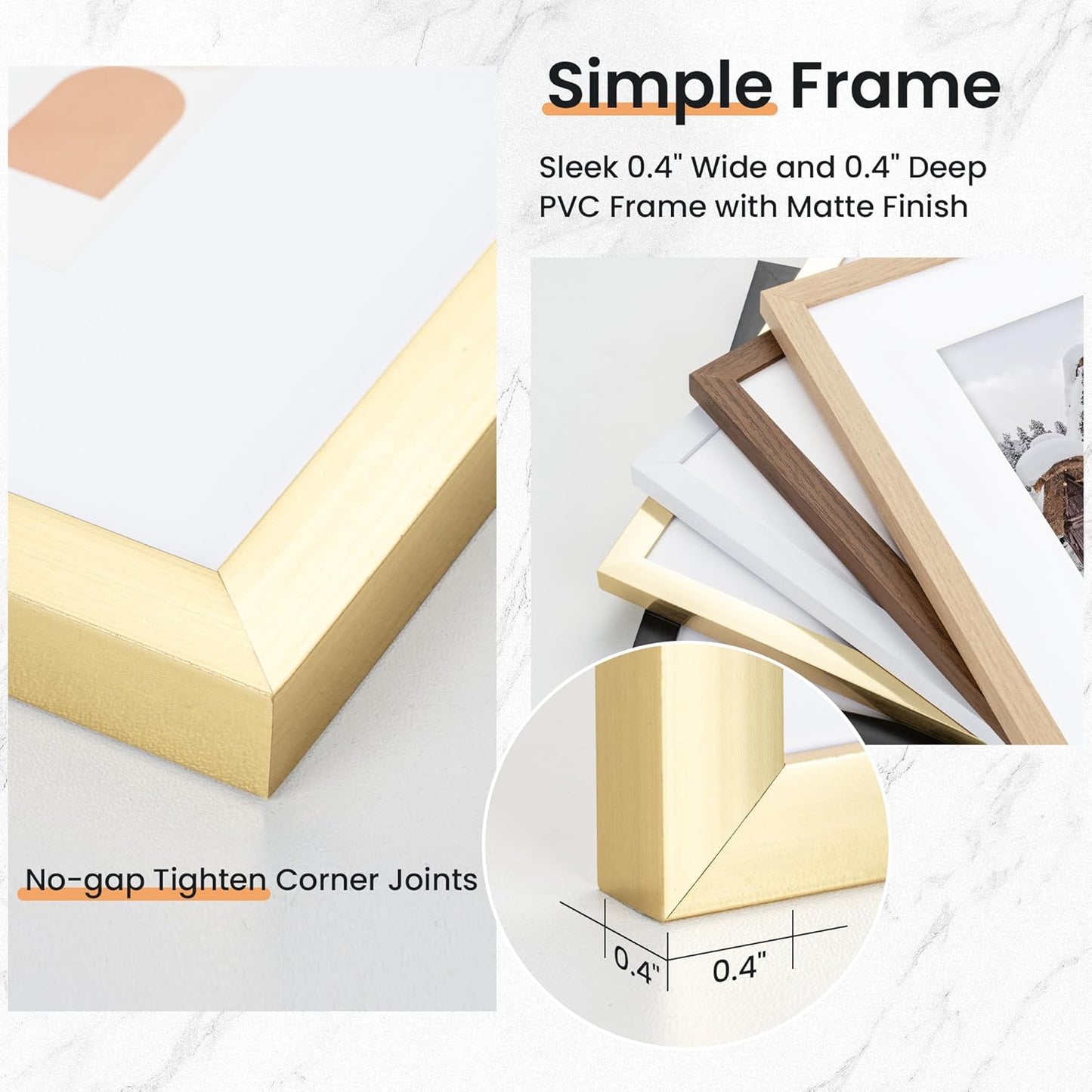11x17 inch Picture Frame, 11x17 Photo Frames with 8x12 Removable Mat - High Definition Plexiglass - Vertical and Horizontal Display - Wall Hanging Frame - Gold, 5 Pack