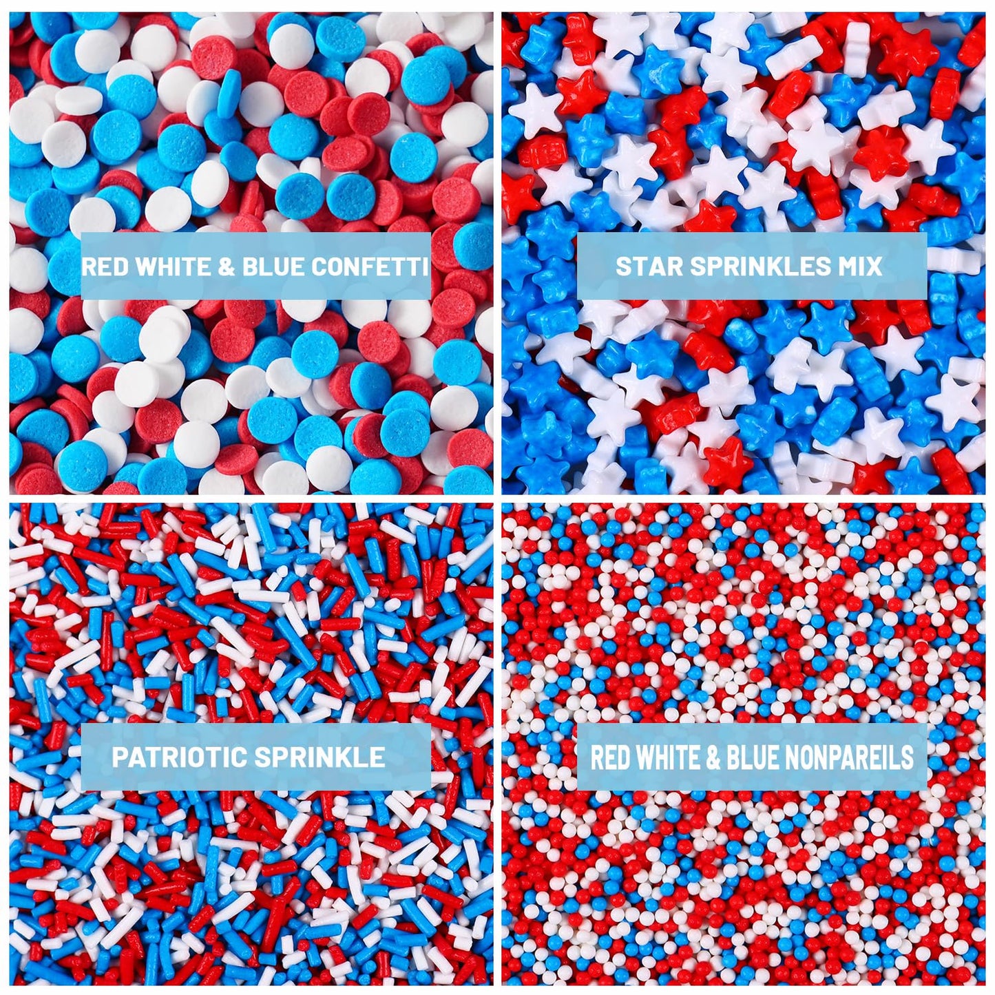 Edible Patriotic Nonpareils Sprinkles for Cake Decorating, Red White and Blue Sprinkles, 4th of July for Cupcakes, Cookies, Chocolate, Candy, and Ice Cream Topping(120g/4.23oz)