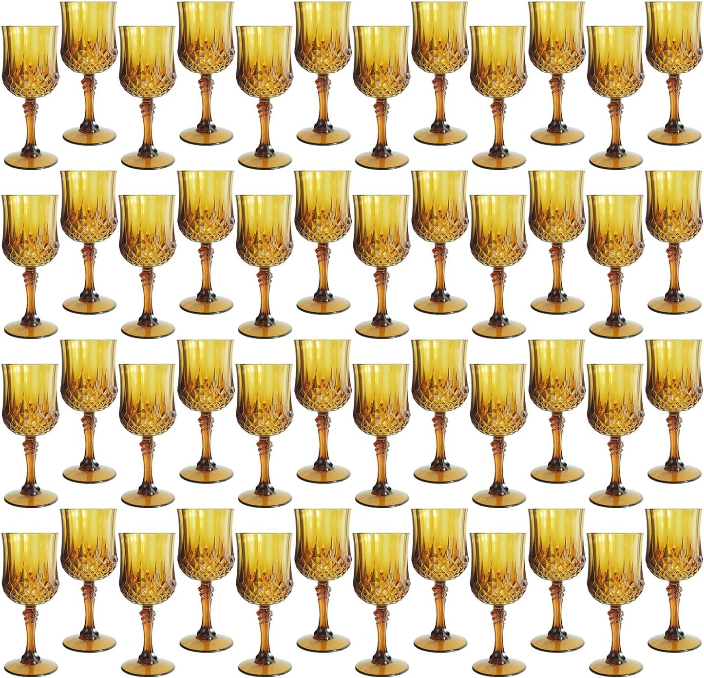 Plastic Wine Glasses，Plastic Goblets Vintage Style Cordial Drinking Glasses for Wedding Reception, Grand Event Party Supplies (48, Amber)