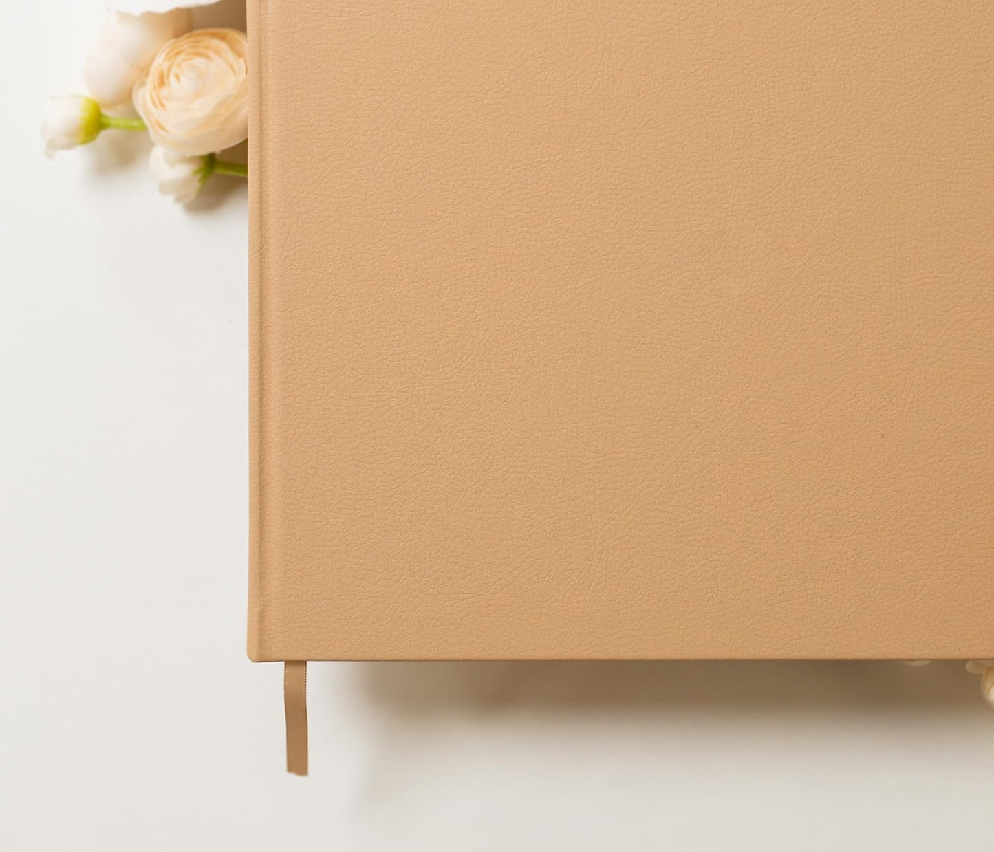 MUUJEE Personalized Guestbook in Tan - Premium Tan Leatherette Custom Modern Guest Book for Wedding Reception, Birthday Party or Events w/Bookmark Blank Pages for Signing, Large 11.5 x 8.5 inches
