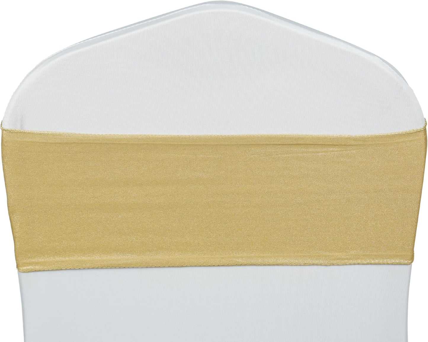 VDS Pack of 300 PCS | Metallic Gold | Spandex Chair Sashes Bows without Buckle | Stretch Elastic Banquet Universal Folding Chair Band Tie with for Wedding Party Conference Celebration Event Decoration