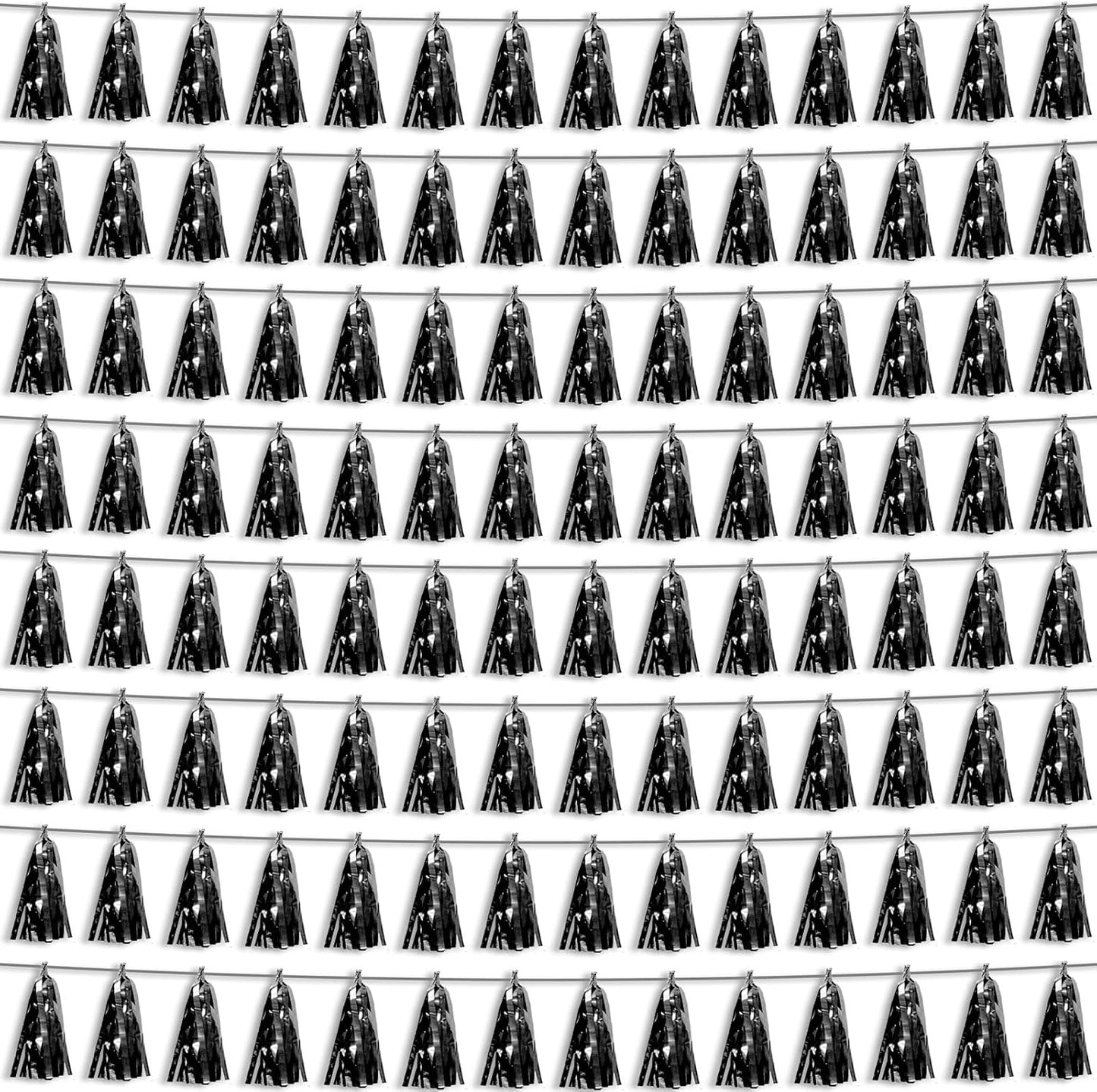 8P Black Foil Fringe Metallic Tassel Streamers Banner Tassel Garland for Parade Floats, Bachelorette, Wedding, Birthday, Halloween, Christmas, Bridal/Baby Shower Party Decorations