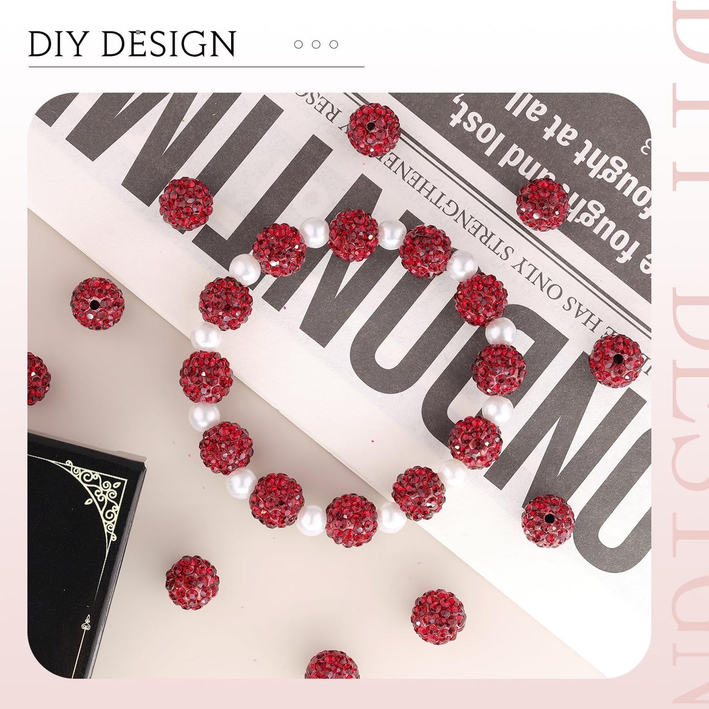 150 pcs 10mm Rhinestone Beads for Jewelry Making, Dark Red Shiny Round Shamballa Disco Beads Bulk, Sparkle Crystal Clay Christmas for Bracelet Baseball Necklace Earring Crafting and DIY