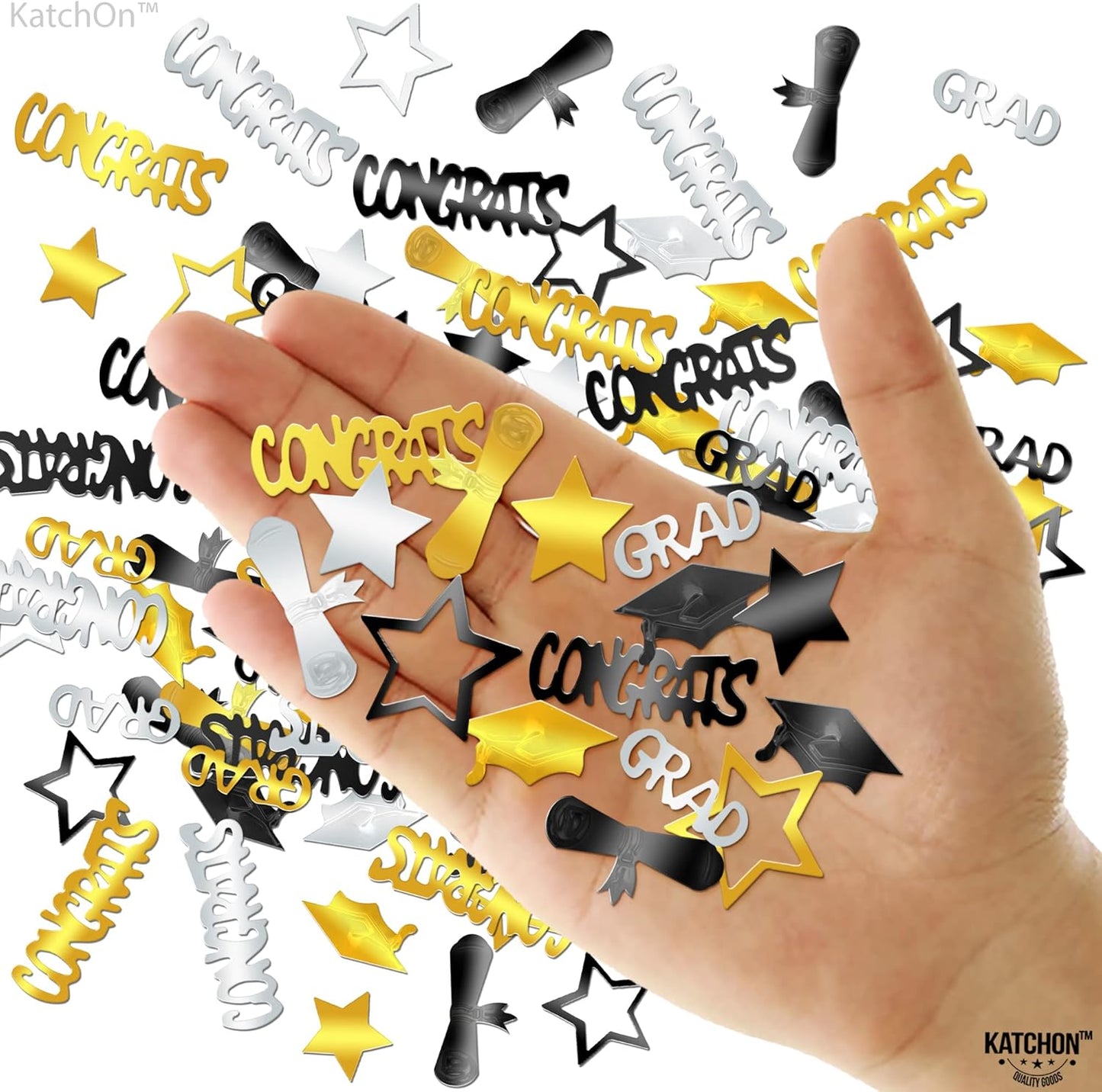 KatchOn, Congrats Grad Graduation Confetti 2025 - Pack of 1000 | Black and Gold Grad Decorations Class of 2025 | Grad Confetti Class of 2025 for Black and Gold Graduation Decorations 2025
