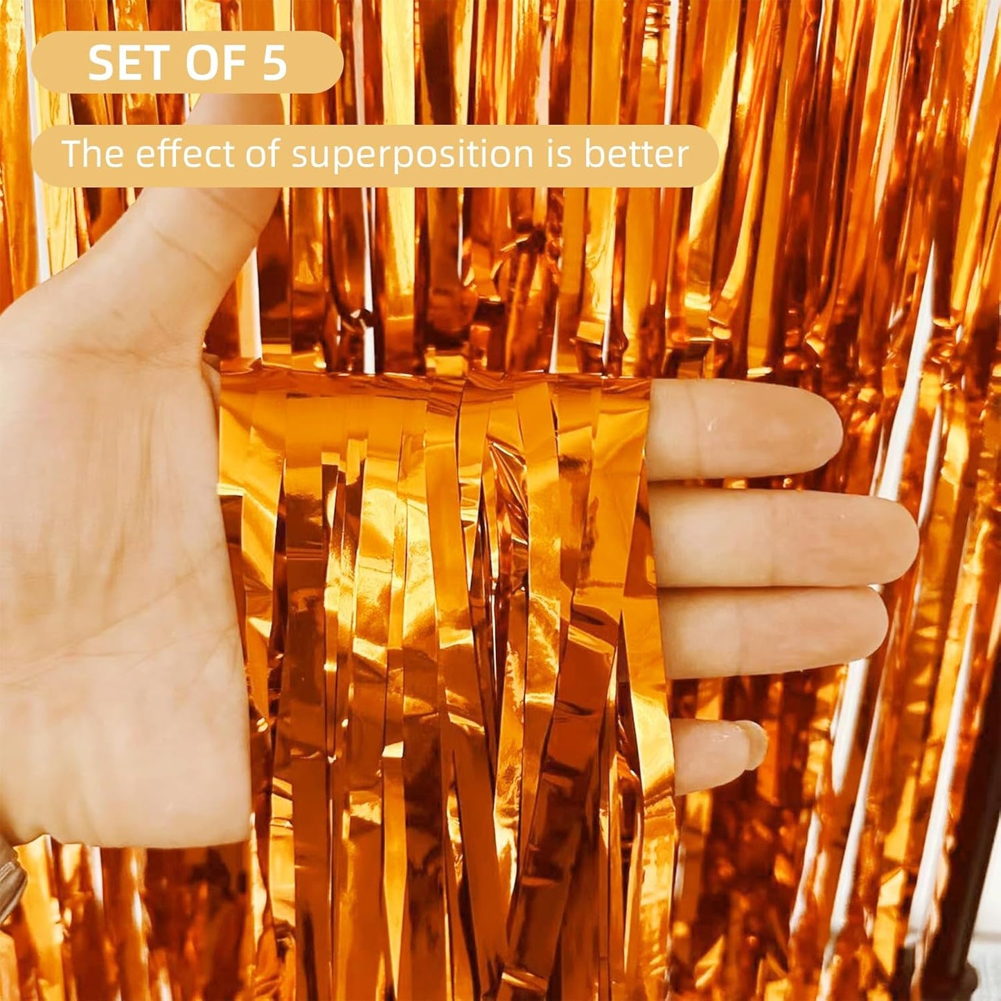 5 Pack Orange Fringe Backdrop 3.2ft x 8.2ft Foil Curtain Tinsel Foil Fringe Curtains Backdrop Tinsel Backdrop Streamers for Birthday Party Decoration Wedding Halloween Christmas Decoration (Orange)