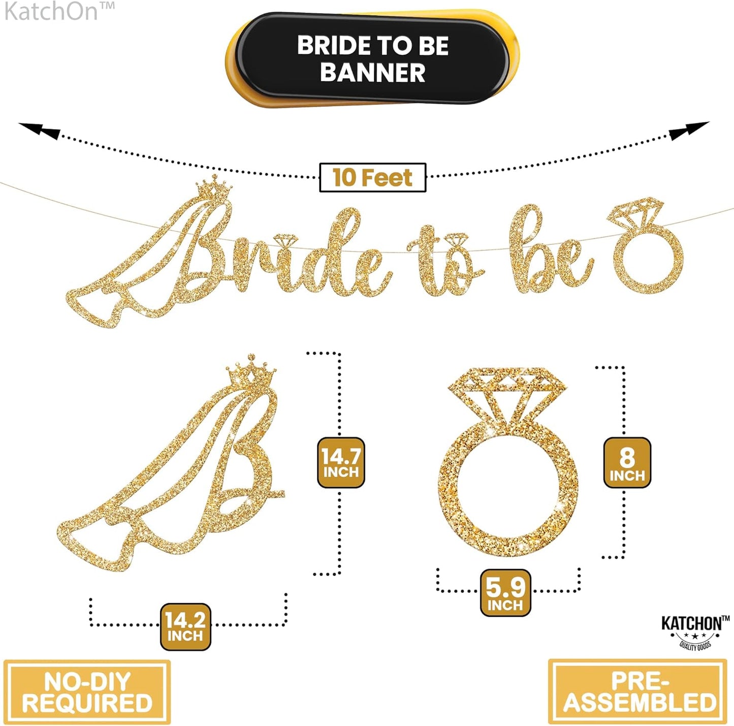 KatchOn, Glitter Bride to Be Banner Gold - 10 Feet, No DIY | Bridal Shower Banner for Bridal Shower Decorations | Gold Bachelorette Party Decorations | Bride to Be Decorations