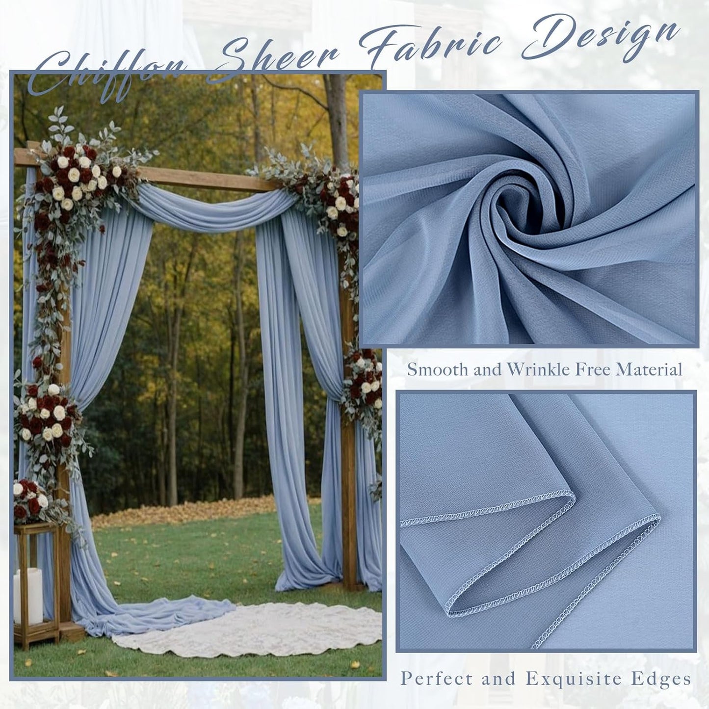 20Ft length x 28" width 2 Panels Wedding Arch Draping Fabric Dusty Blue Arch Drapes Chiffon Fabric Sheer Curtains Backdrop for Party Bridal Decorations Wedding Ceremony Ceiling Stage Reception Decor