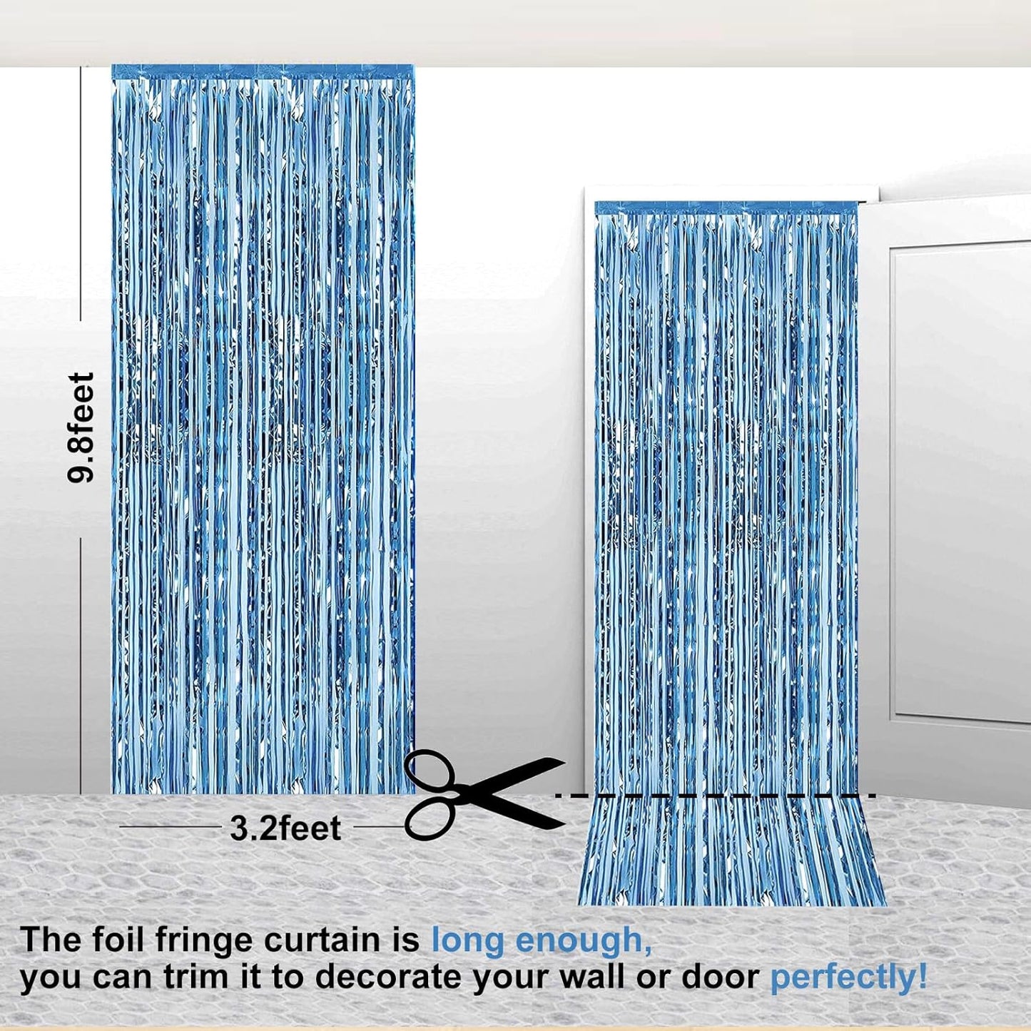 2 Pack 3.28 ft x 6.56 ft Light Blue Tinsel Curtain Party Backdrop - Metallic Foil Fringe Backdrop Door for Halloween, Christmas, Birthday Graduation Wedding Party Streamers Photo Backdrop.
