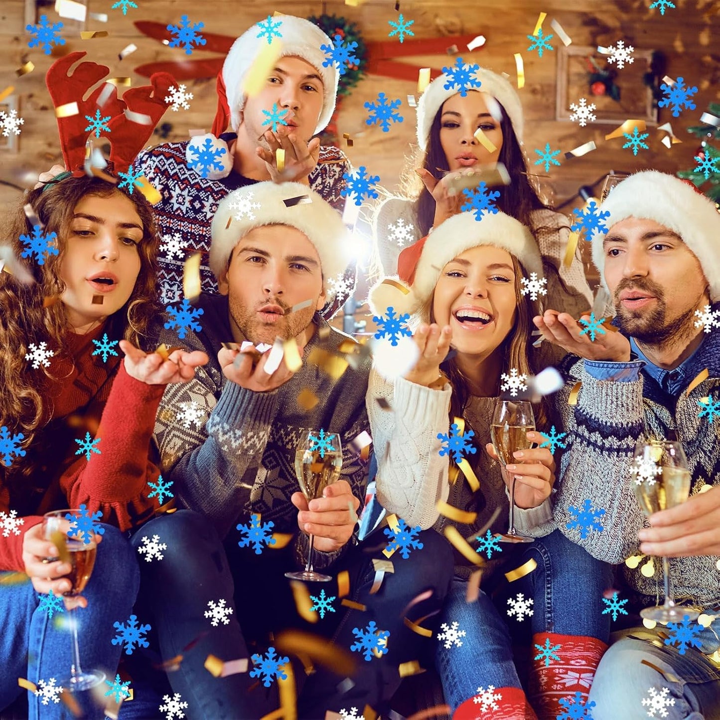 MARFOREVER Snowflake Glitter Confetti Decorations, Christmas Snowflake Metallic Foil Confetti Sprinkles Winter Wonderland Blue Gold Table Centerpiece for Wedding Supplies Snow Party Decorations