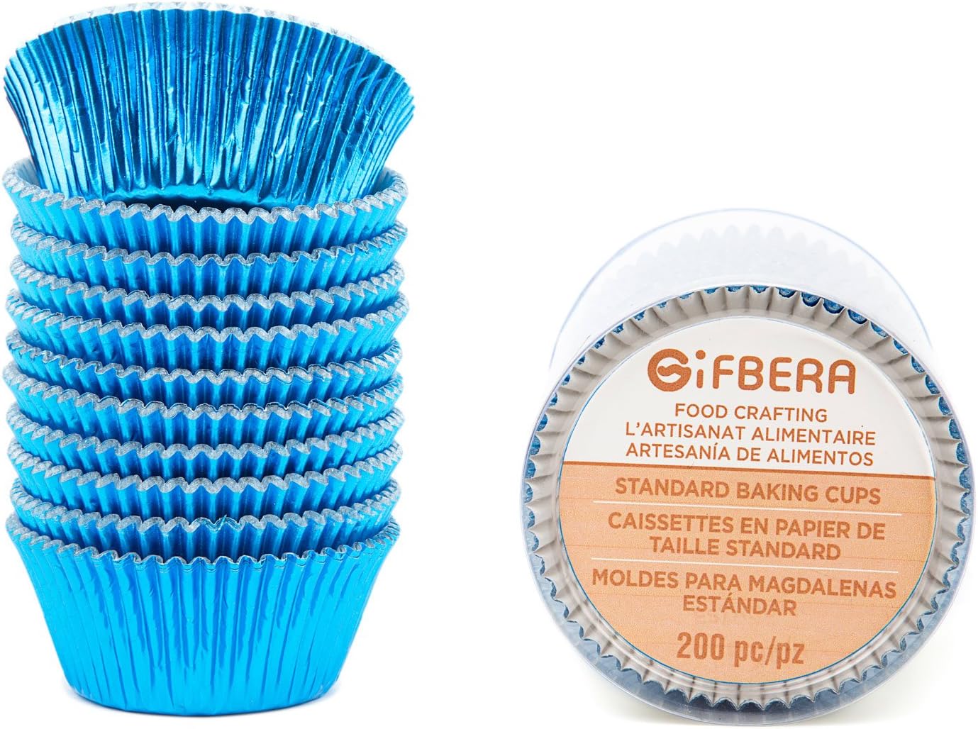 Gifbera Blue Foil Cupcake Liners Standard Muffin Wrappers for Baking, 200-Count