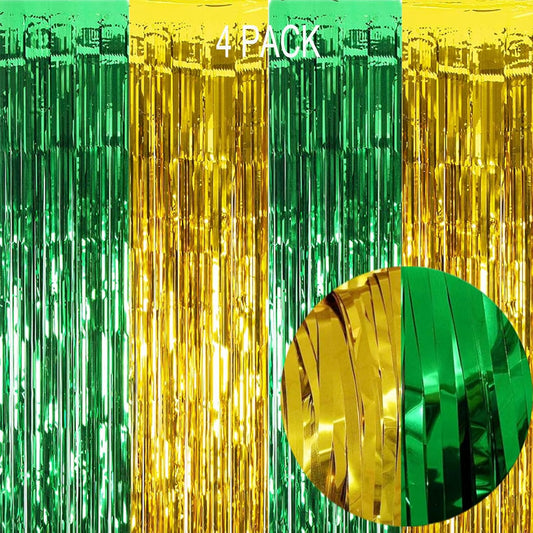 Green Gold 2025 Graduation Party Decorations - 4 Pack of 3.2x8.2ft Foil Fringe Curtains Streamers Backdrop for Birthday Graduation Party Decoration