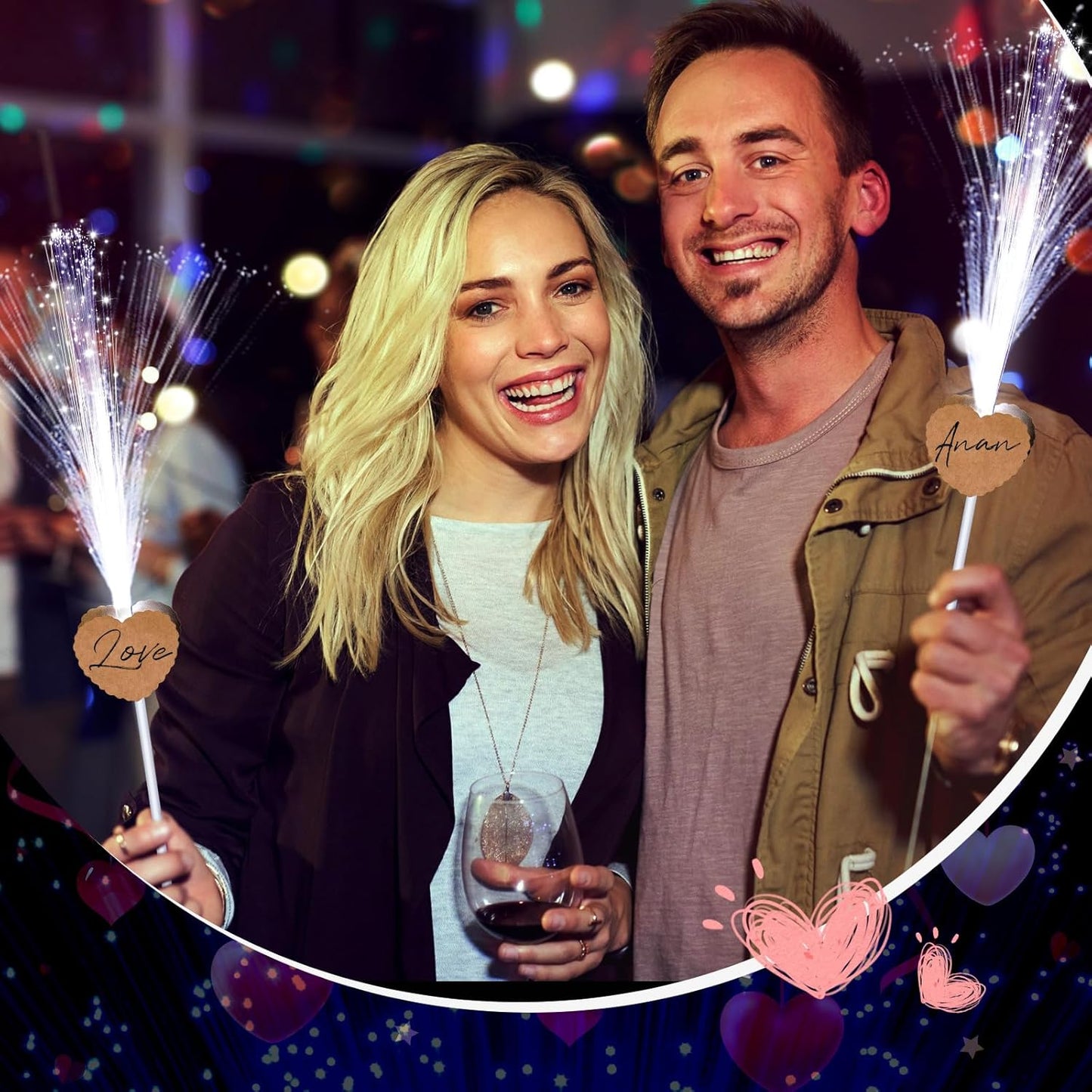 100 Pcs Wedding Sparklers Heart Shaped LED Glow Sticks Fiber Optic Wands Light up Wand with 3 Light Mode for Wedding Bridal Shower Birthday Glow in the Dark Party Supplies (Brown)