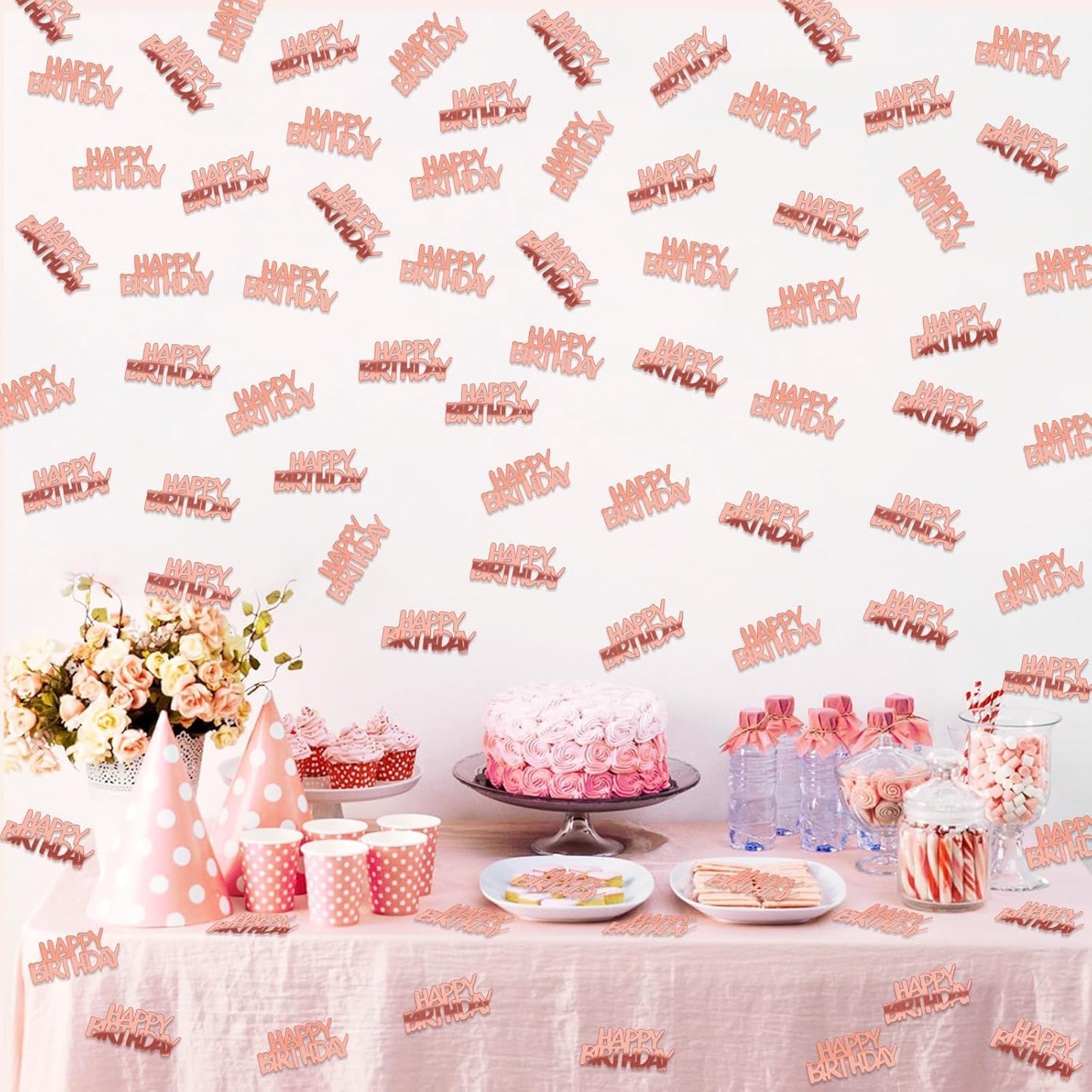 MARFOREVER Rose Gold Happy Birthday Glitter Confetti, Birthday Party Metallic Foil Table Confetti Cake Balloon Sprinkles Table Centerpiece for Adult Baby Party Decorations