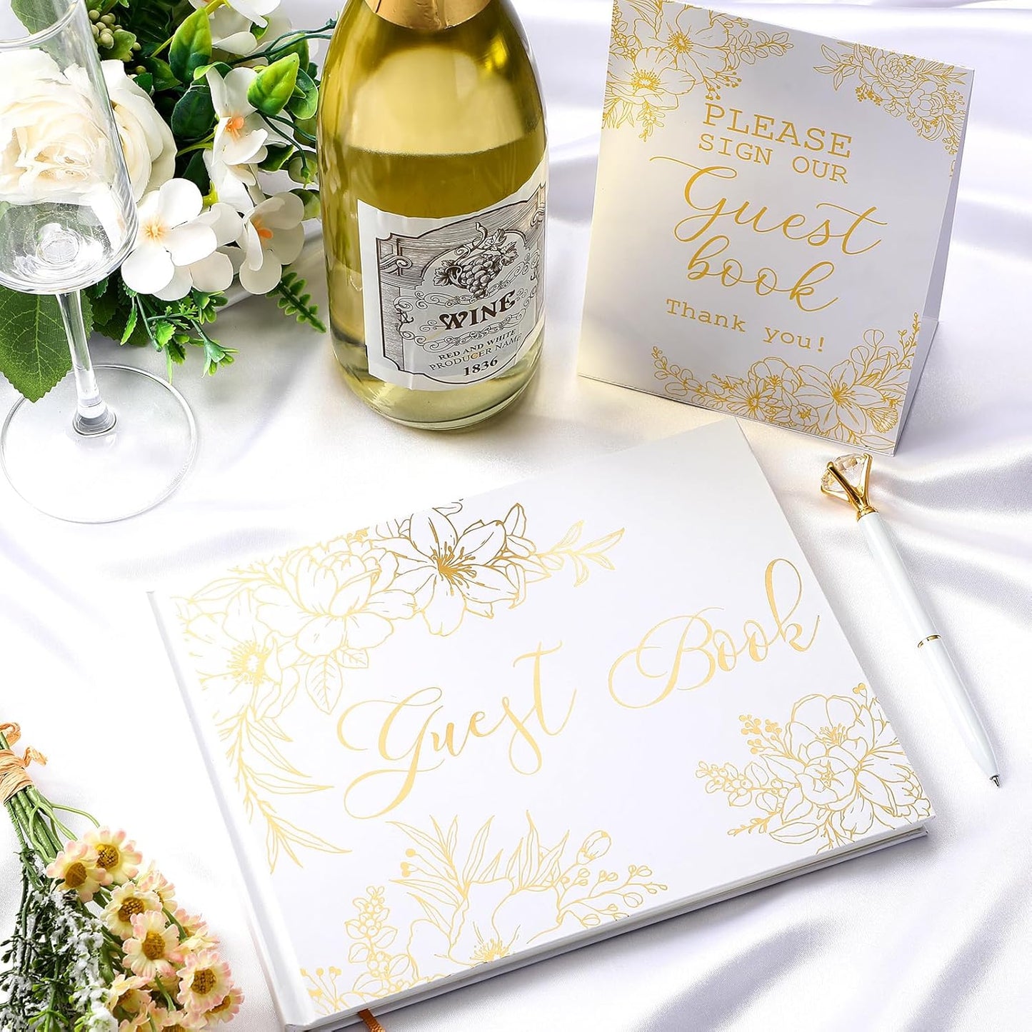 Wedding Guest Book Personalized Photo Guestbook to Sign at Reception Wedding Guest Sign in Book Photo Album Hard Cover 88 Lined Pages for Baby Shower Birthday Anniversary Party(Gold Foil)