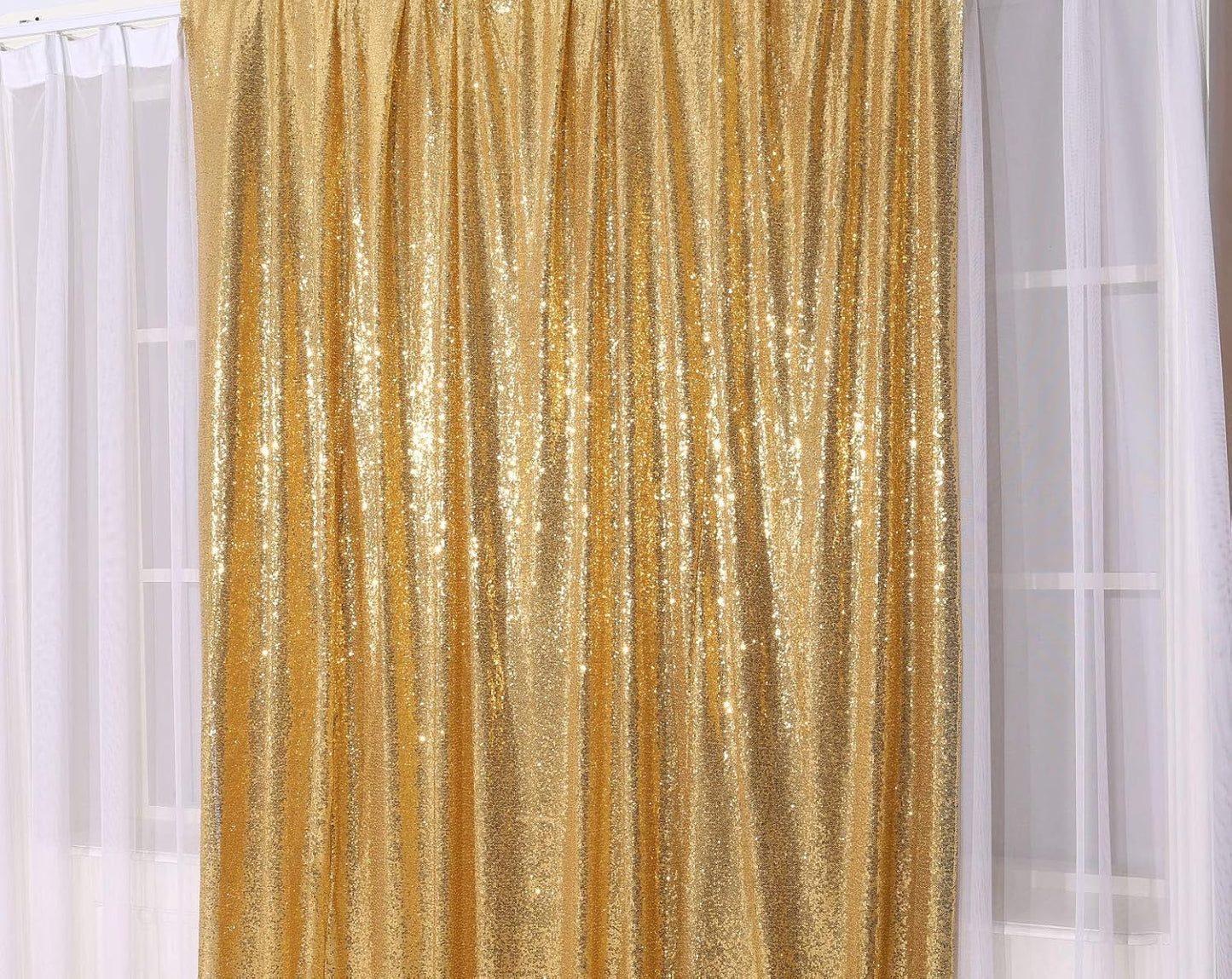 Poise3EHome Gold Sequin Backdrop,8FT x 8FT Sequin Photography Backdrop Curtain for Party Decoration