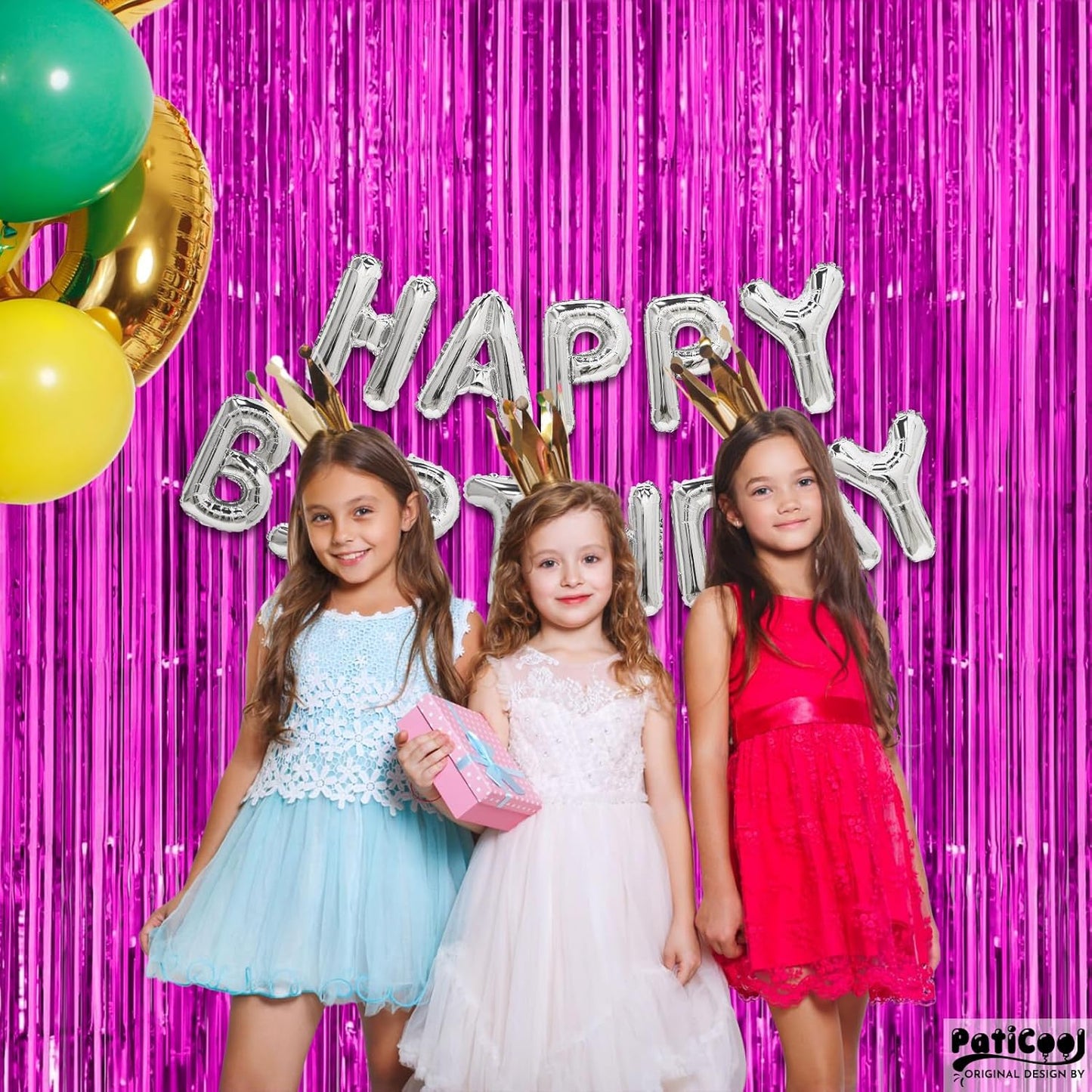 Hot Pink Streamers Party Decorations - Thicken 4 Pack 3.2x8.2 FT - Hot Pink Tinsel Foil Fringe Backdrop Curtains for Birthday, Bachelorette, Graduation, Summer Hawaiian Party Decorations
