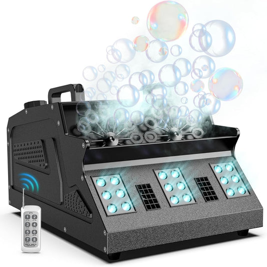 2000W Fog Machine, 3 in 1 Fog Bubble Machine with 2 Bubble Fans, 18 RGB LED Lights Smoke Bubble ALL IN ONE Fog Machine, Bubble Machine for Halloween Christmas Party Wedding Birthday