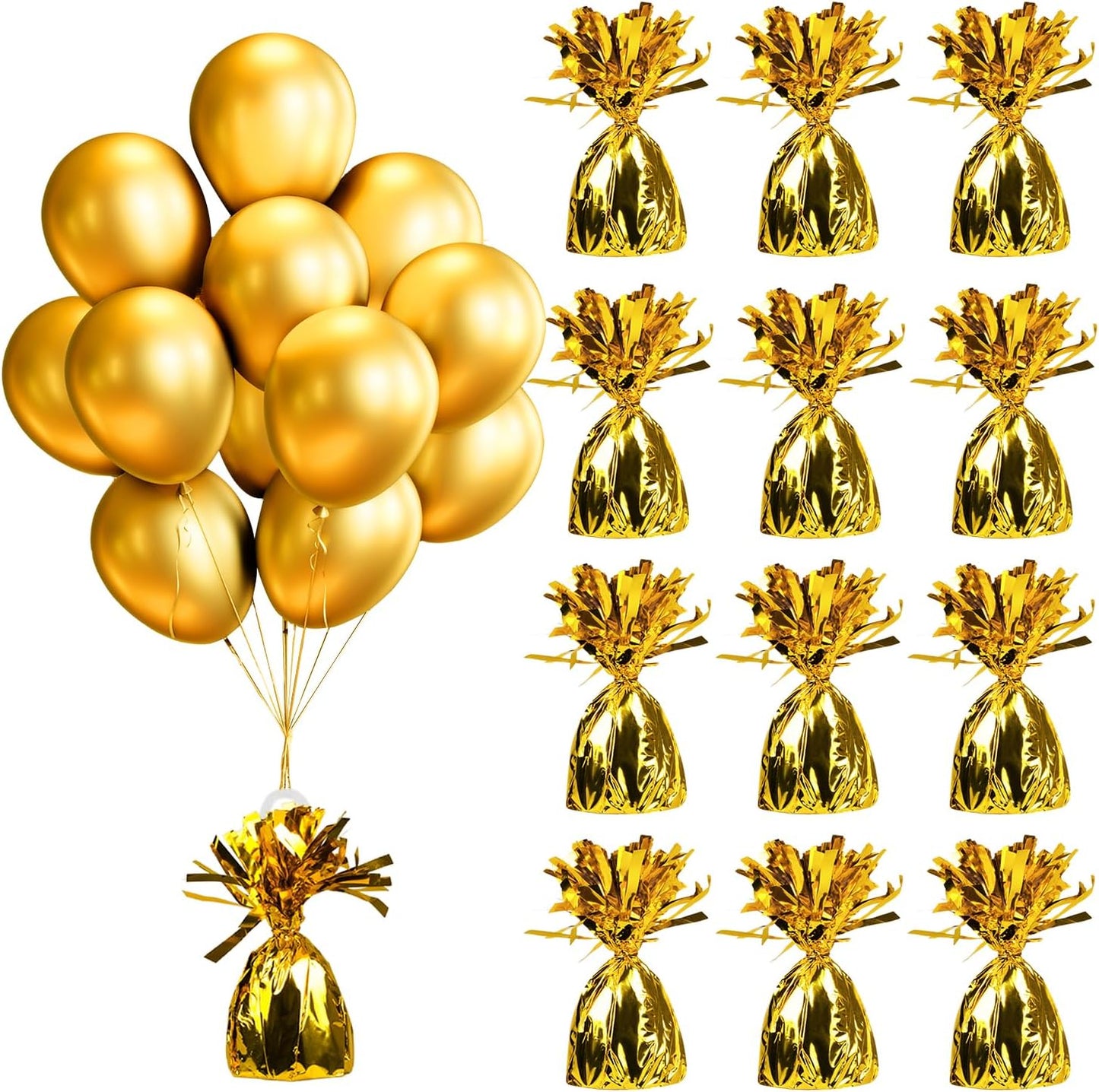 12PCS Balloon Weight Metallic Heavy Solid Balloon Pendant Pack Holder For Table Centerpieces Birthday Wedding Chrismas Party Decoration (Metallic Gold)